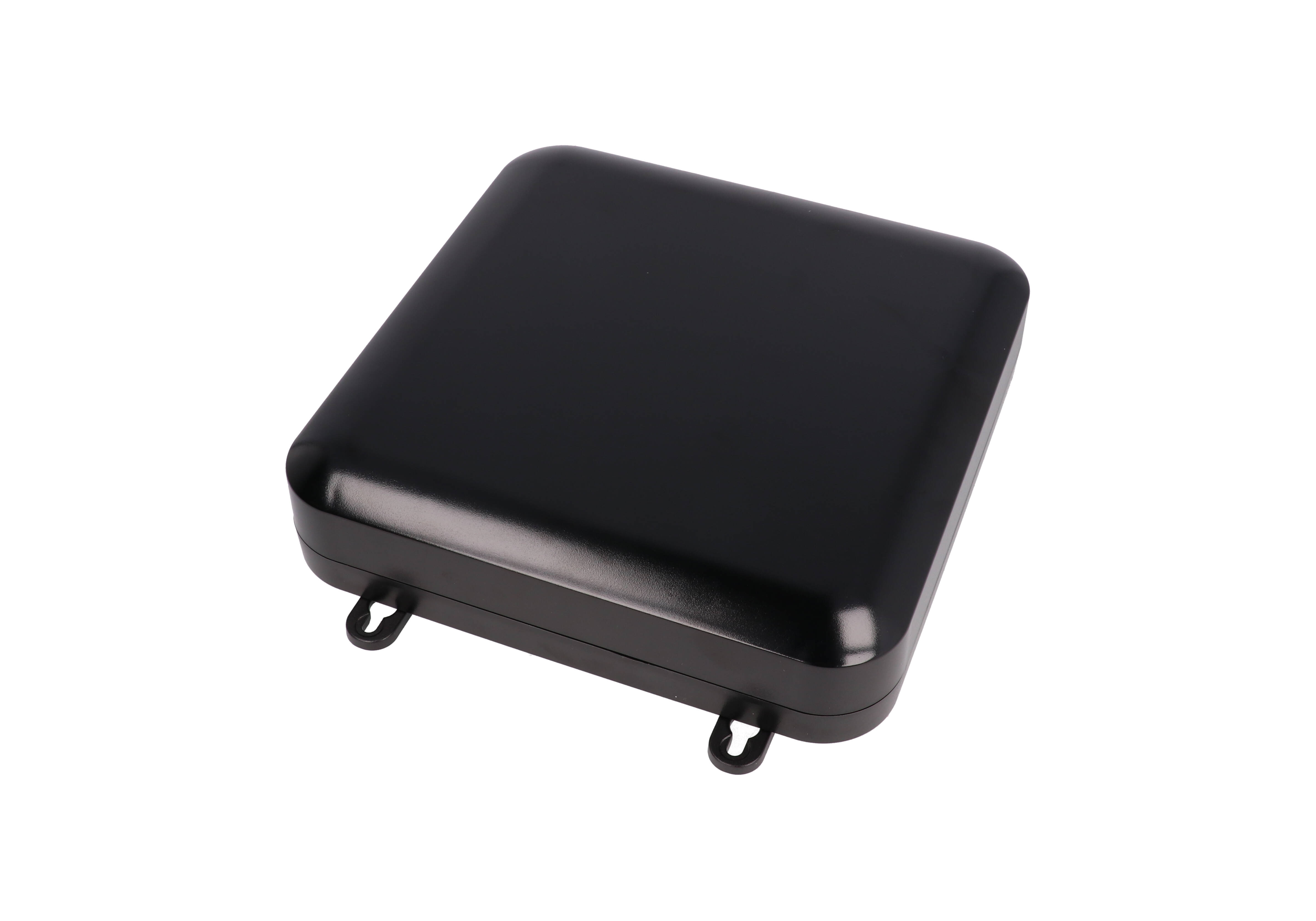 1557H2BK black polycarbonate watertight enclosure, 200 x 200 x 45 mm, low profile with rounded corners