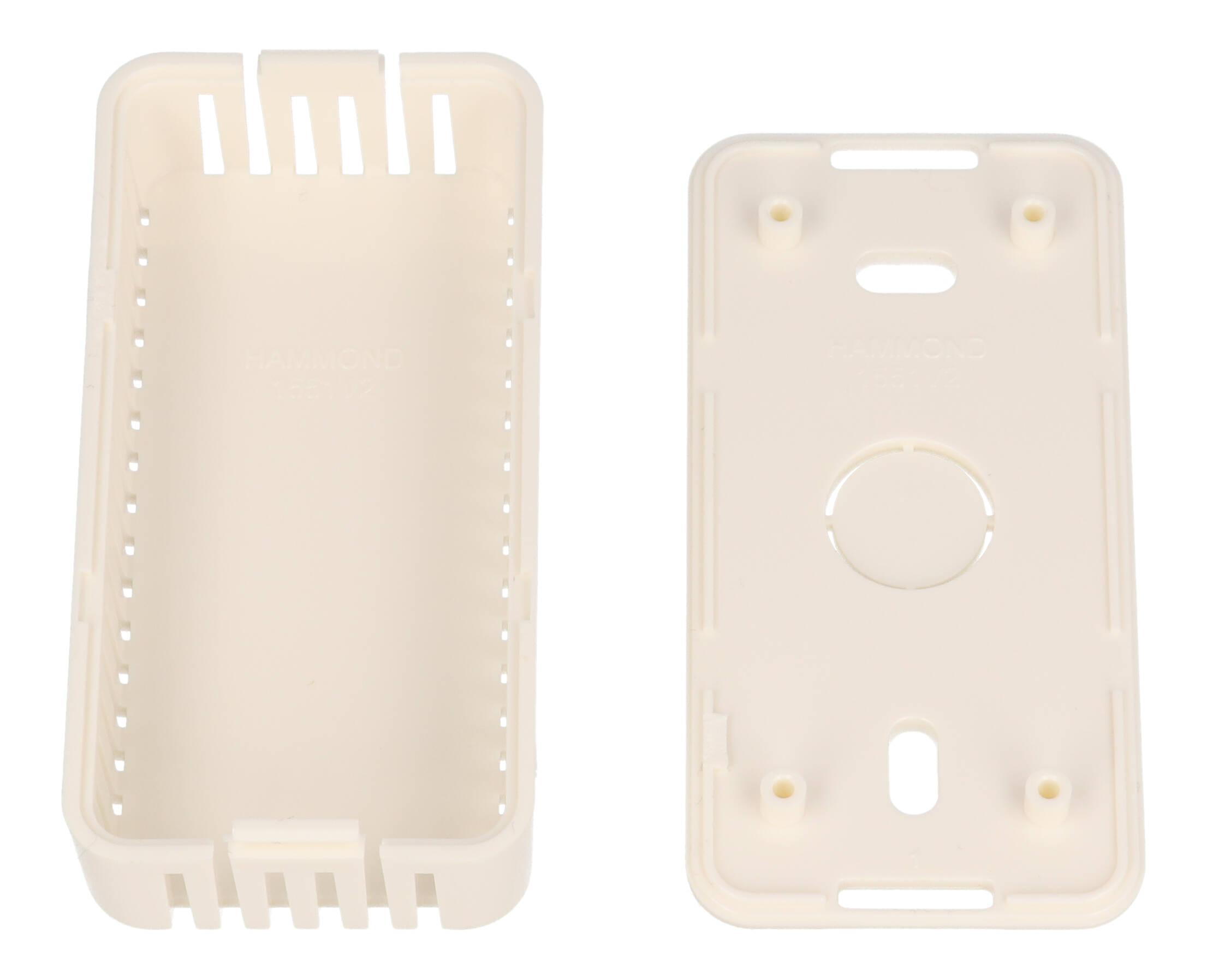 1551V2WH white vented rectangular ABS snap-fit miniature enclosure, 80 x 40 mm x 20 mm