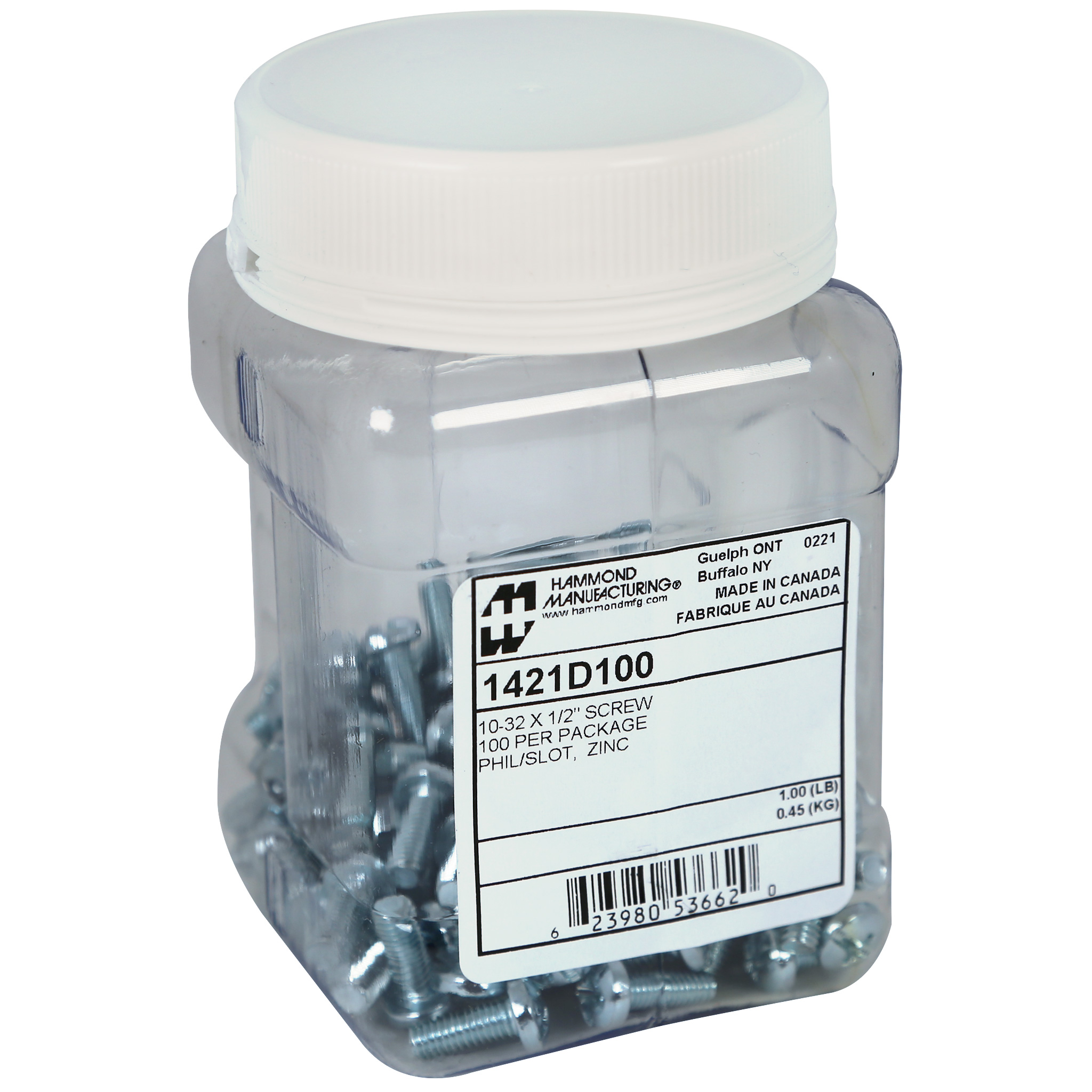 Hammond 1421D package of 25 zinc-plated 10-32 pan head rack mounting screws, 0.50 in long