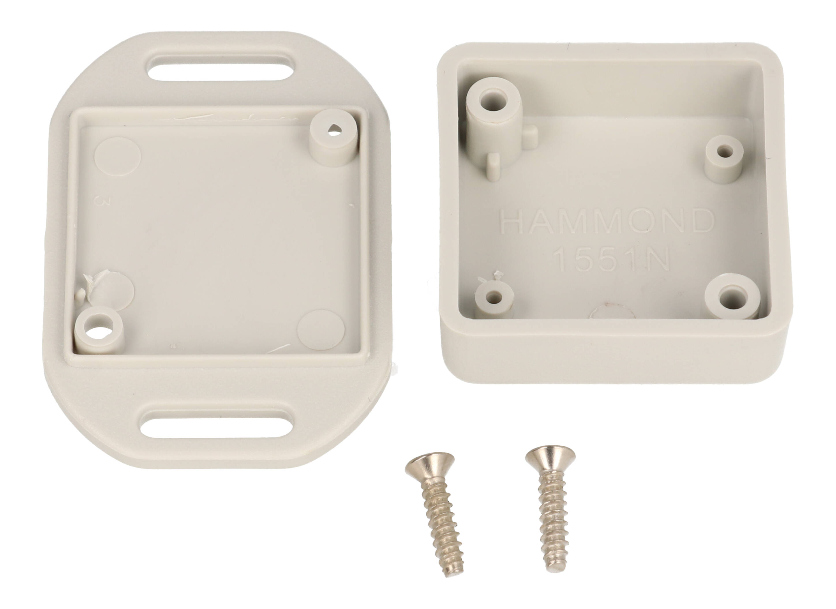 1551NFLGY light gray ABS shallow enclosure with flanged lid, 35 x 35 x 15 mm