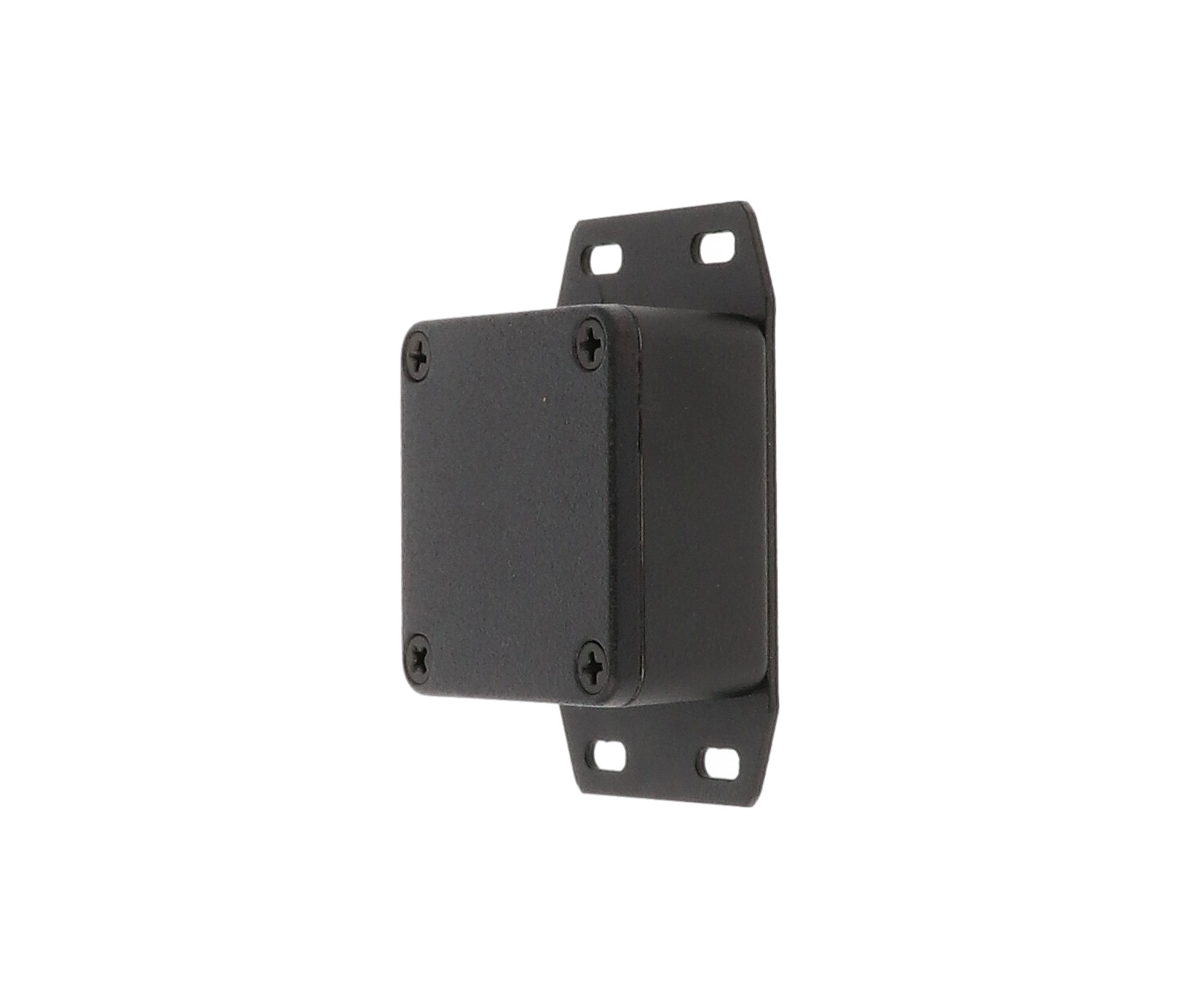 1590LLBFBK black textured 51 x 51 x 25 mm diecast aluminum enclosure with welded bottom mounting flange