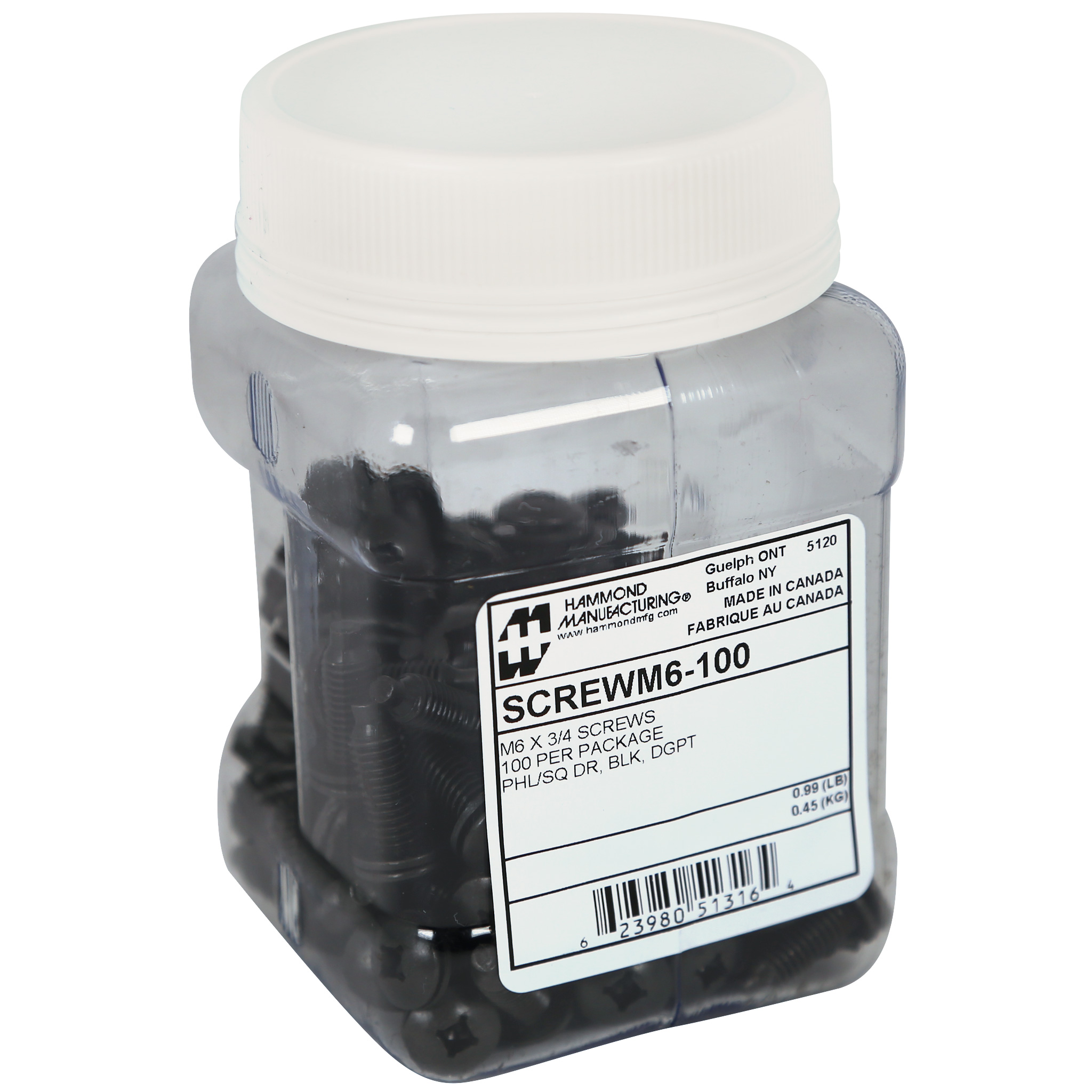 Hammond SCREW1224-50 jar of 50 black 12-24 Quadrex truss head rack mounting screws with installed nylon washers