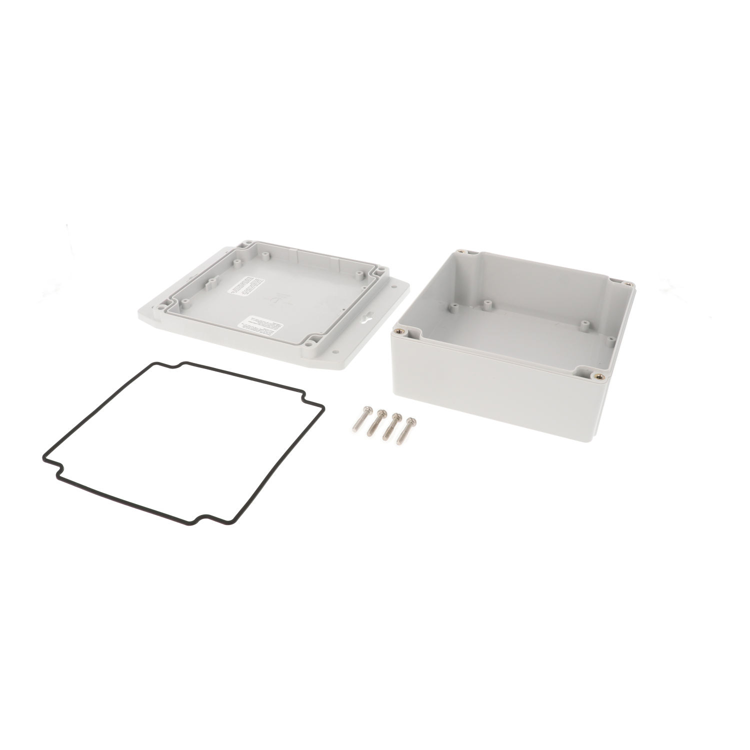 1555QF42GY grey ABS watertight enclosure with mounting flanges, 141 x 140 x 62 mm