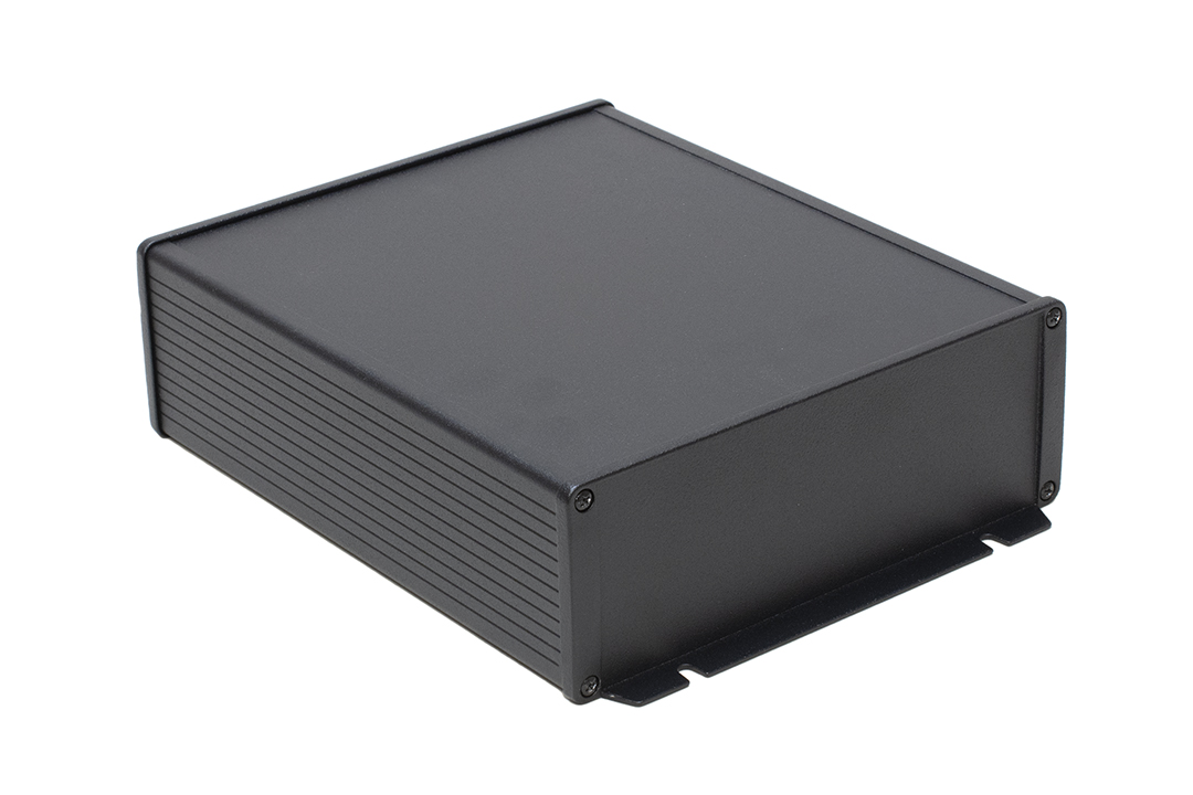 1457U2202BK — Enclosure, extruded aluminum, 7.52 x 2.68 x 8.66, flanged end panels, 1457 Series