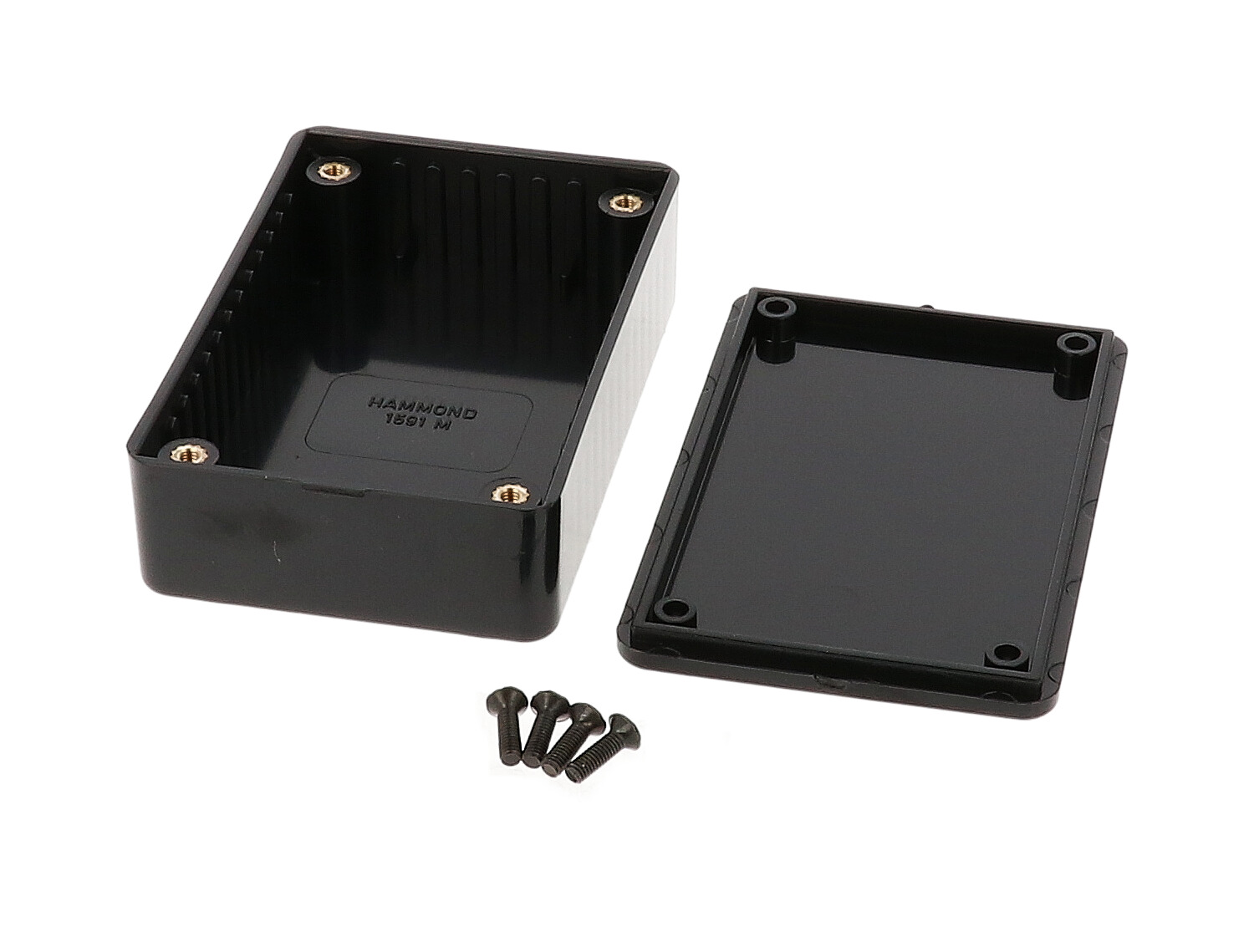 1591MBK black ABS plastic enclosure with lid and molded card guides