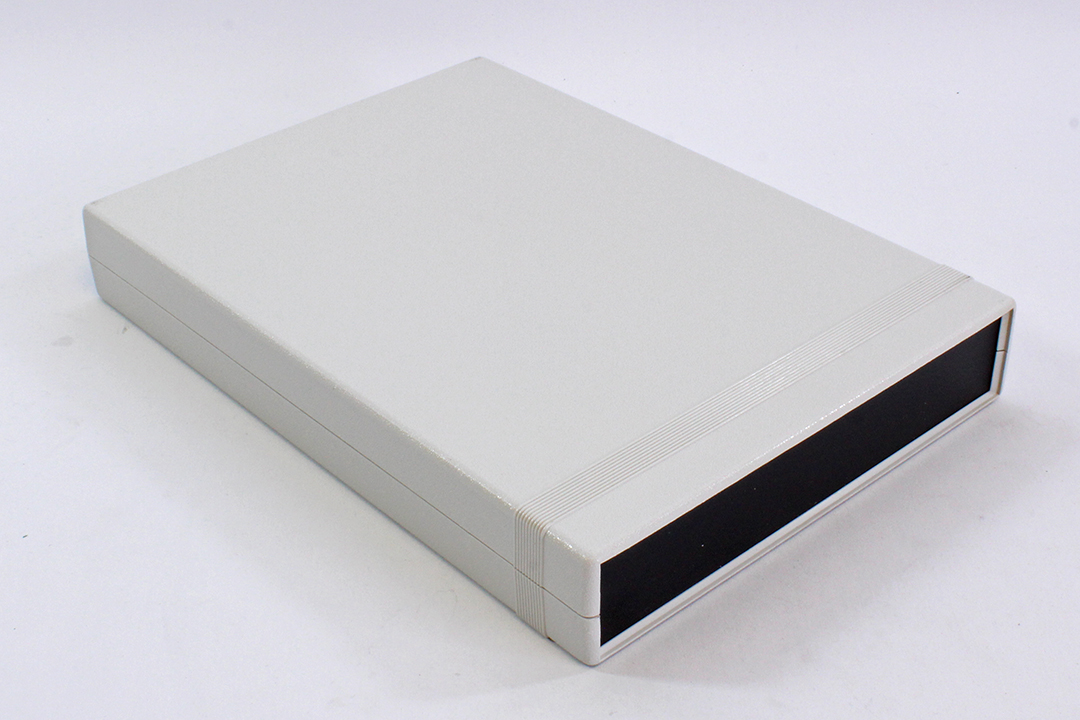 1598HSGYPBK light gray ABS low-profile case with black plastic end panels