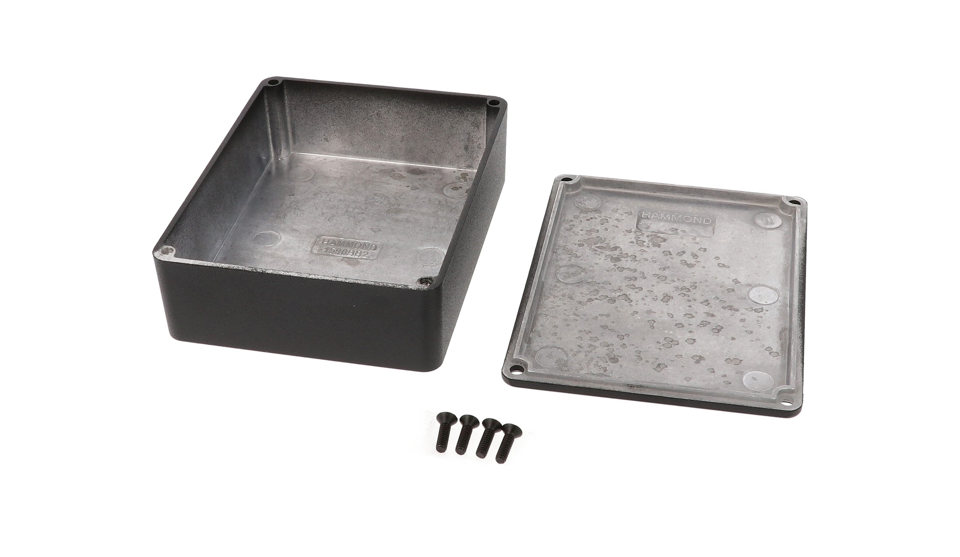 1590BB2BK black textured diecast aluminum enclosure with lid and cover screws