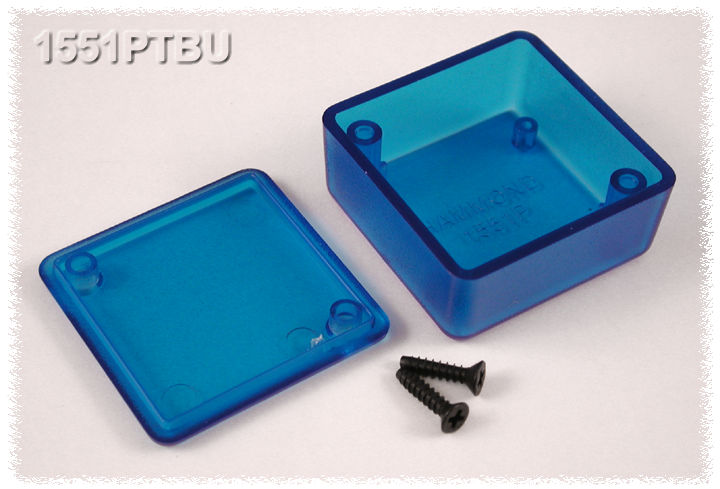 1551PTBU translucent blue ABS square miniature enclosure, 40 x 40 x 20 mm