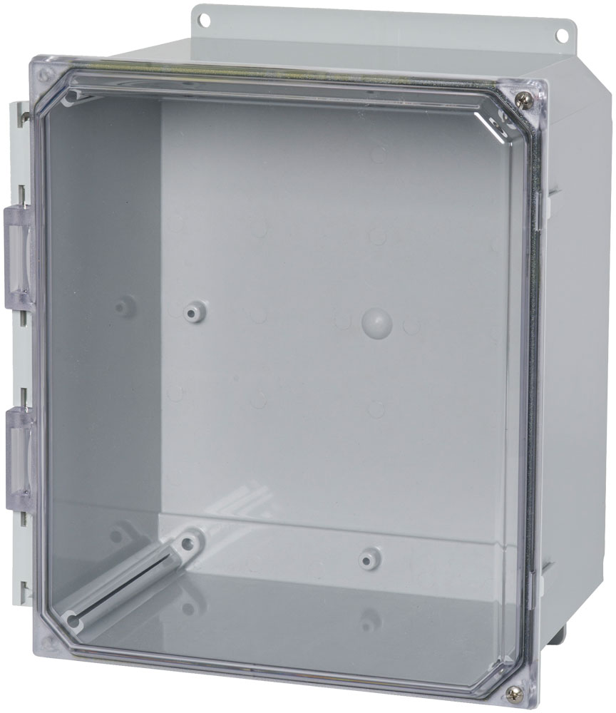PCJ1084CCHF 10 x 8 x 4 in light gray polycarbonate junction box with hinged clear cover and mounting flanges — view 2
