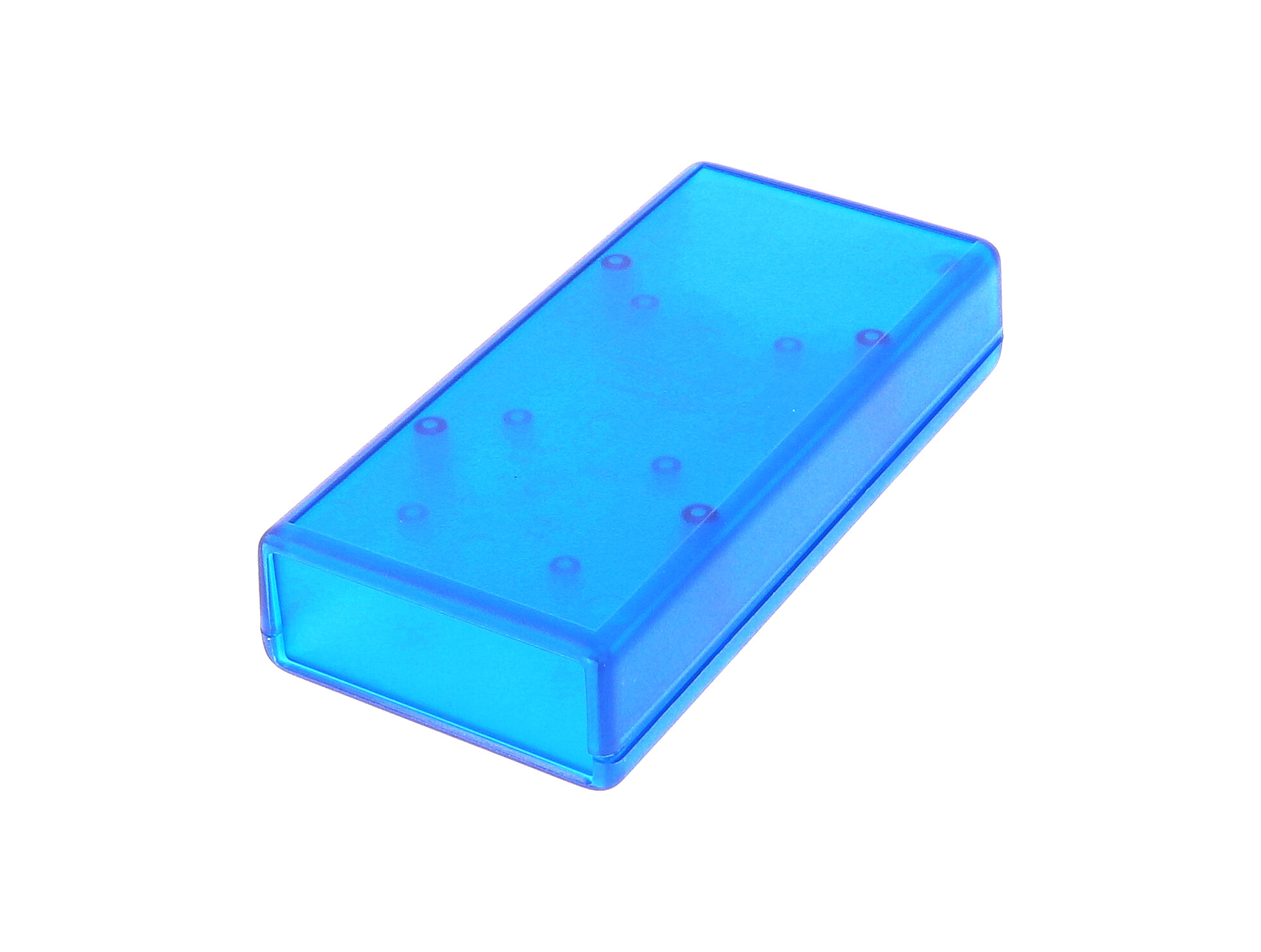 1593YTBU transparent blue ABS hand held enclosure with battery door, 140 x 66 x 28 mm