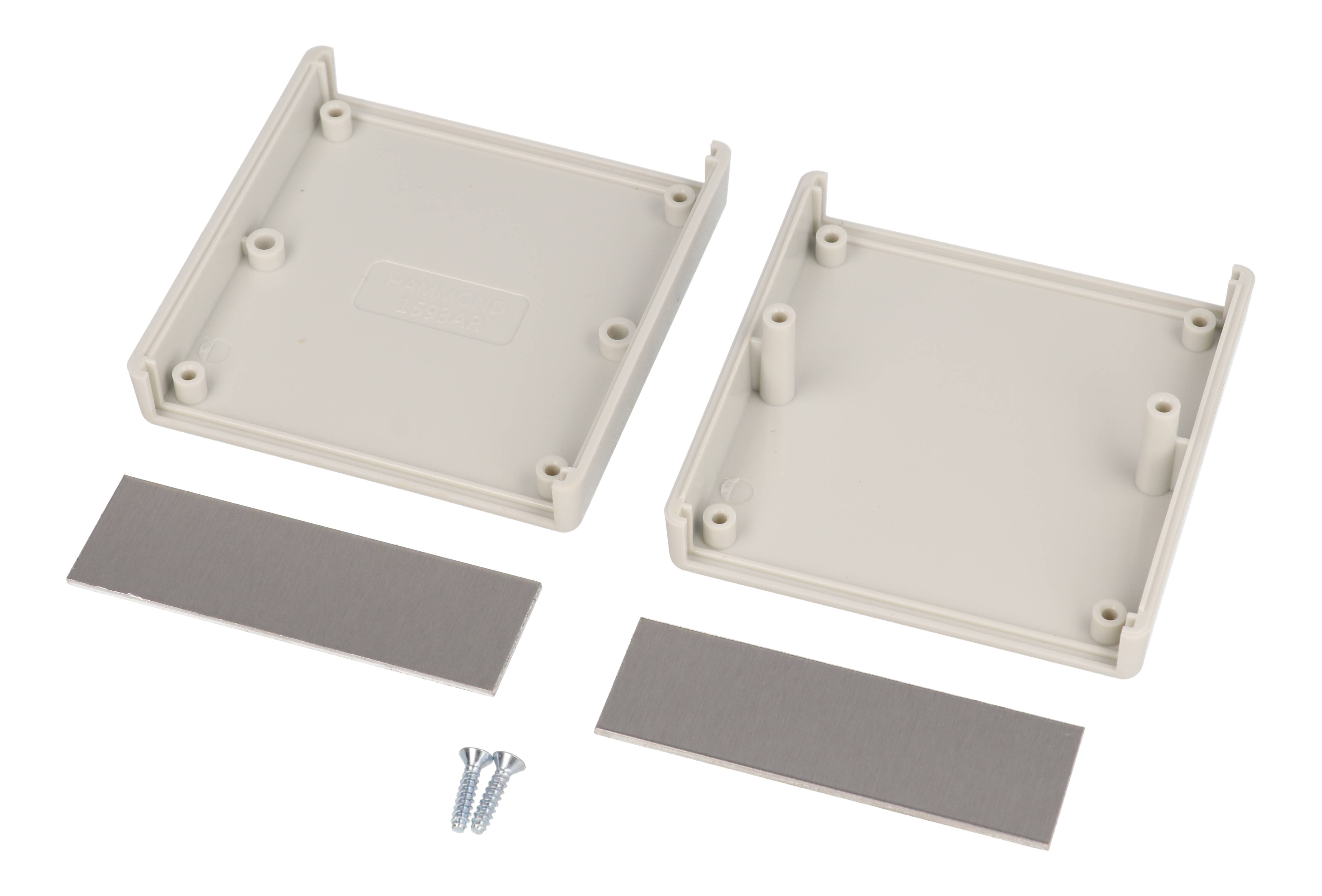 1593ARALGY light gray ABS hand held enclosure with aluminum end panels, 75 x 74 x 27 mm