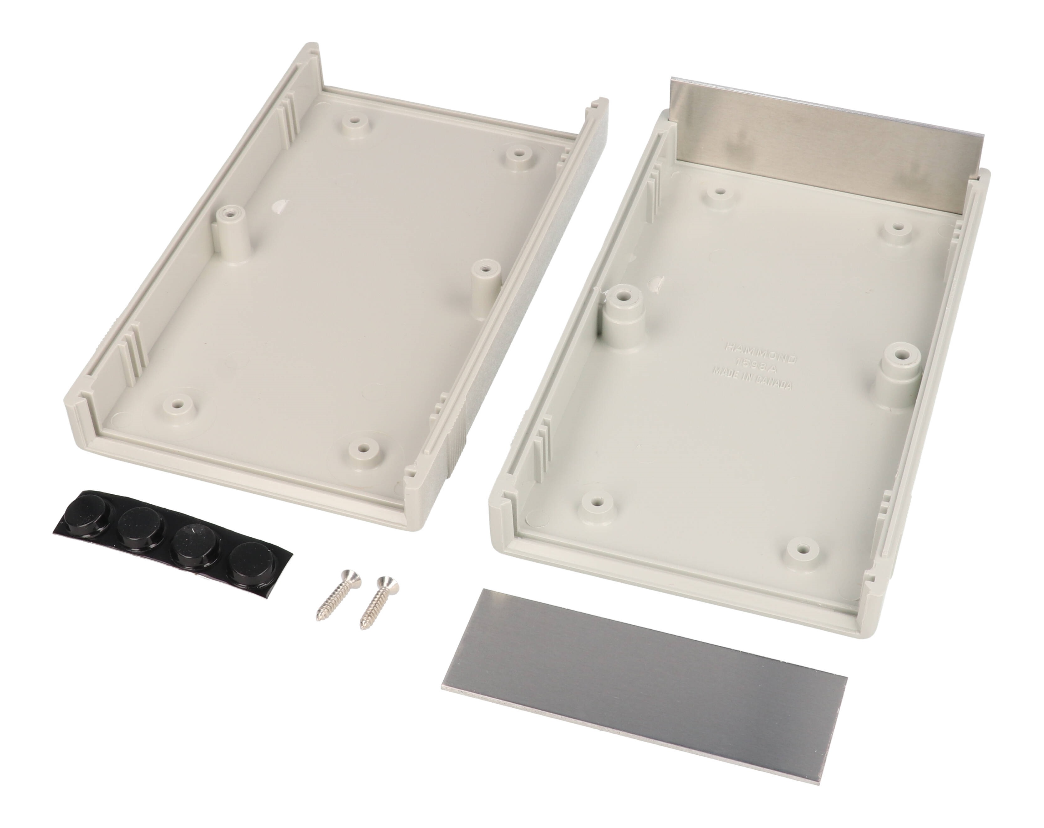 1598ASGY light gray ABS instrument enclosure with brushed aluminum end panels