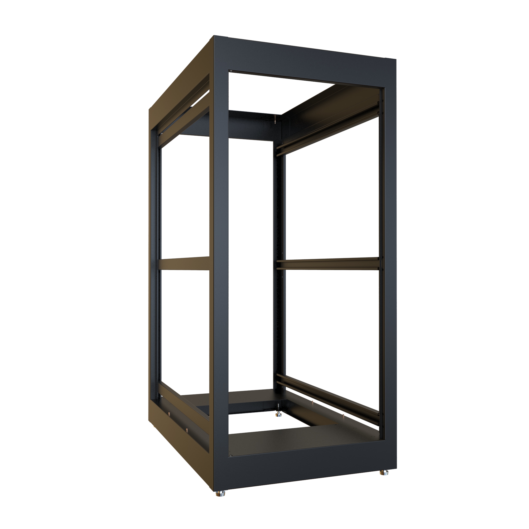 24U Open Rack Frame, 36 in Deep, Black Steel
