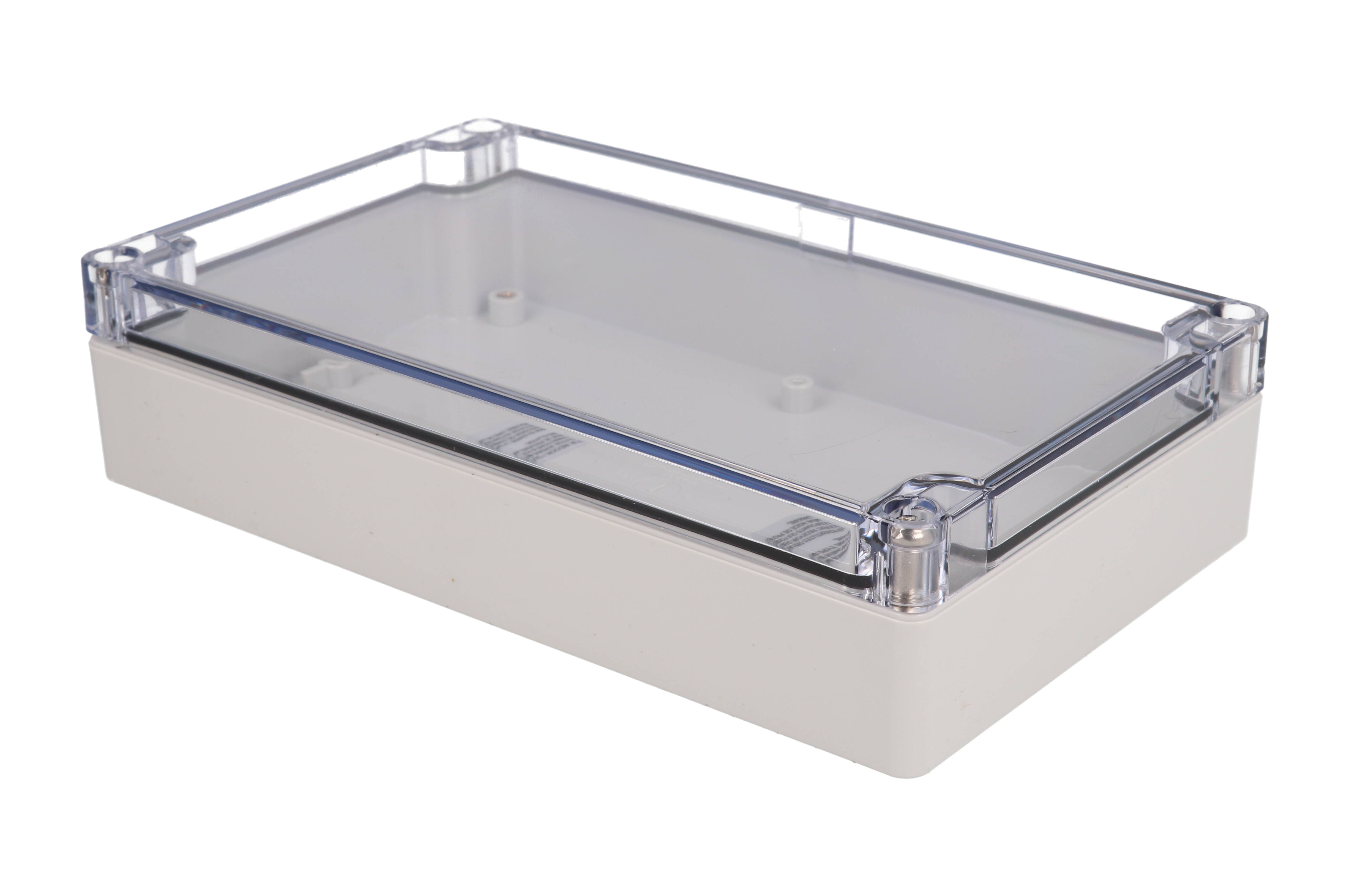 1554UL2GYCL light gray polycarbonate enclosure with clear lid, 200 x 120 x 45 mm