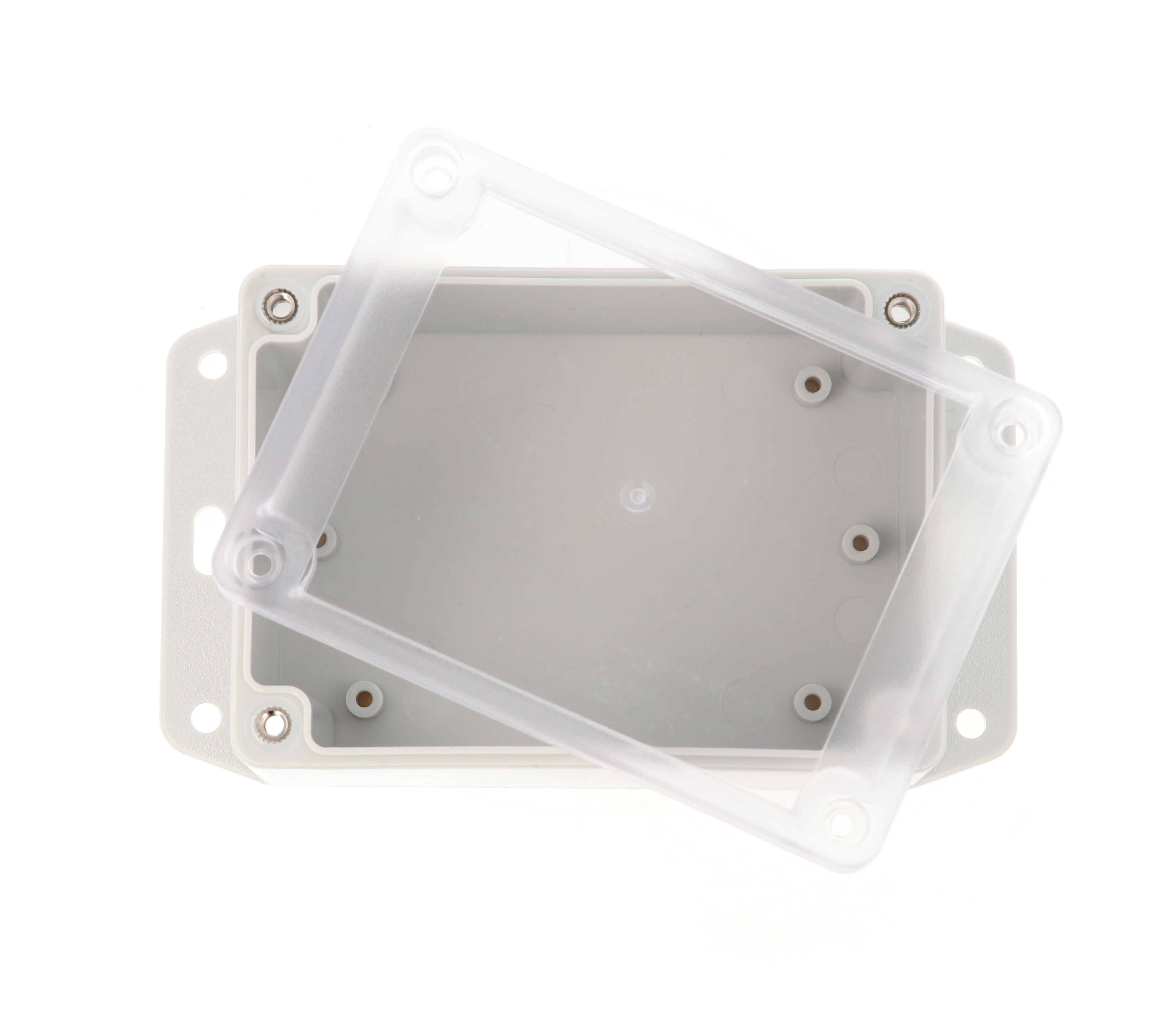 RP1215BFC light gray ABS water-tight enclosure with clear lid and integral bottom mounting flange — view 3