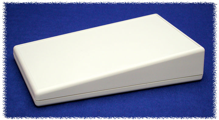 1599KTLGY light gray long-slope ABS sloping console enclosure, 140 x 220 mm