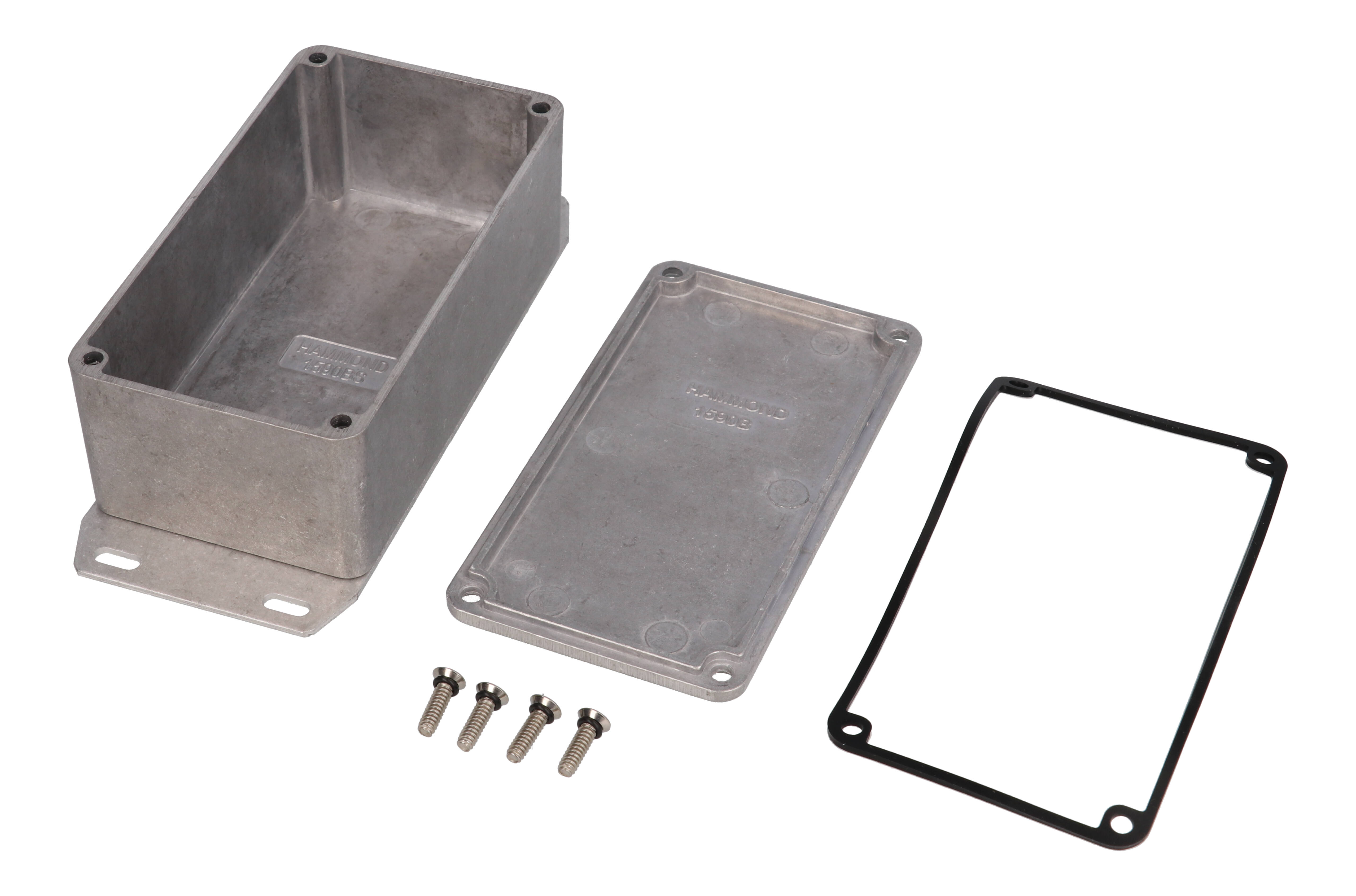 1590WBSF natural finish watertight diecast aluminum enclosure with flanged bottom plate