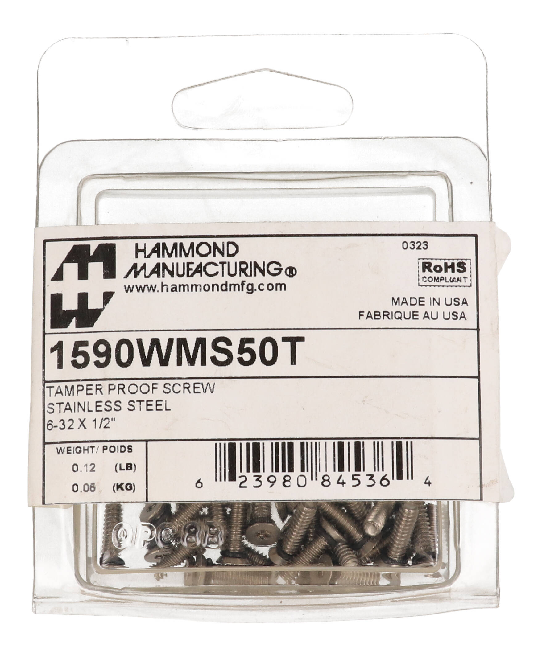 1590WMS50T tamper-resistant watertight stainless steel screws, 50-pack