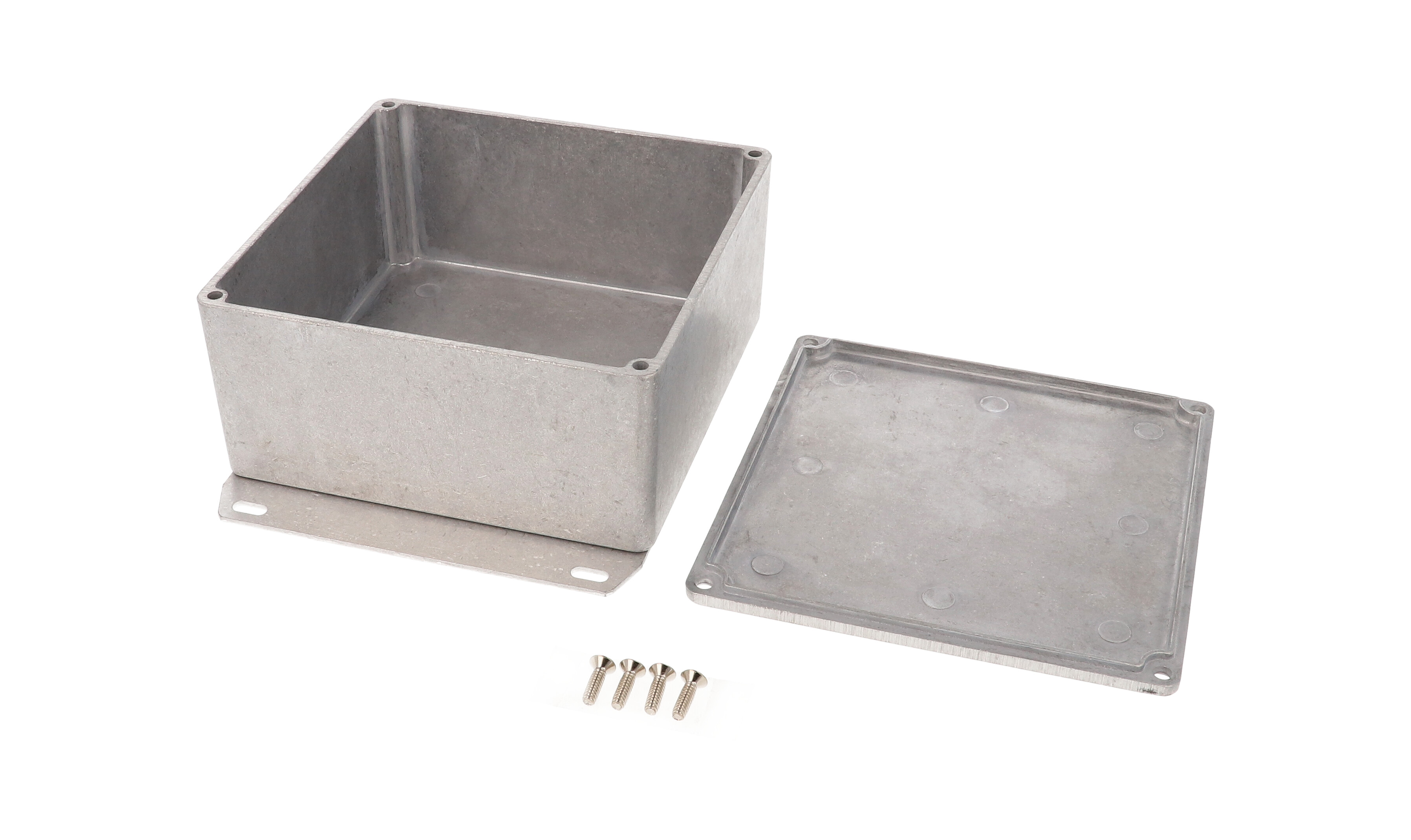 1590UF natural aluminum square diecast aluminum enclosure with flanged bottom plate