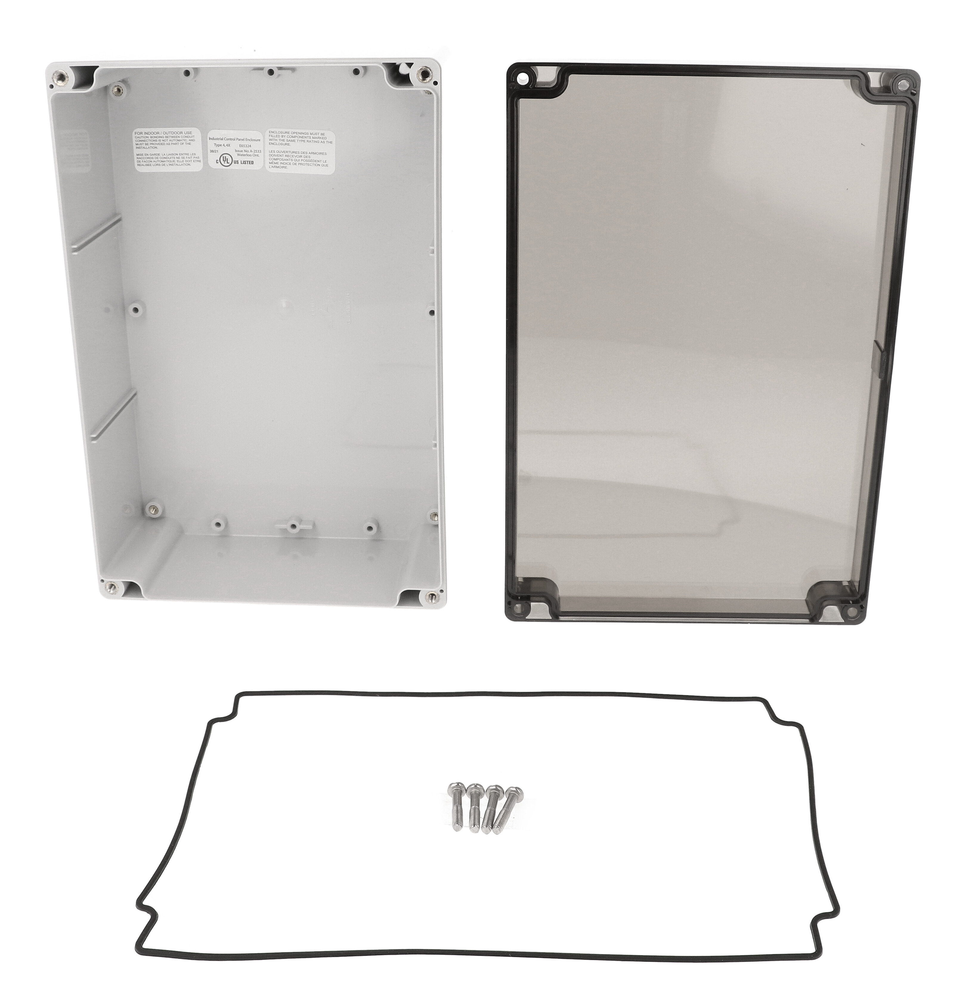 1554V2GYSL light gray polycarbonate enclosure with smoked lid, 240 x 160 x 90 mm