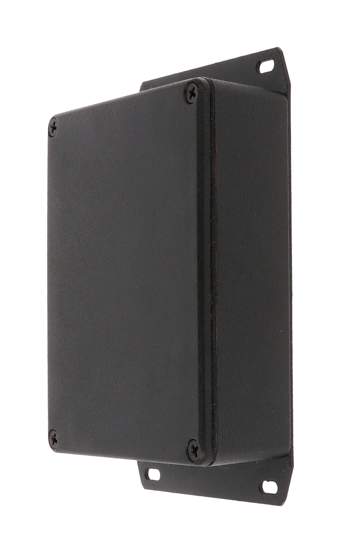 1590WBBFBK black textured water-tight diecast aluminum enclosure with flanged bottom plate