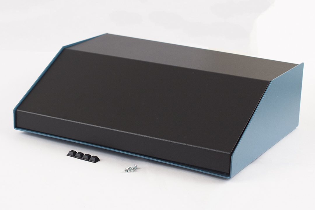 1456PK4BKBU — sloped metal console; 30 degree; black top; blue case