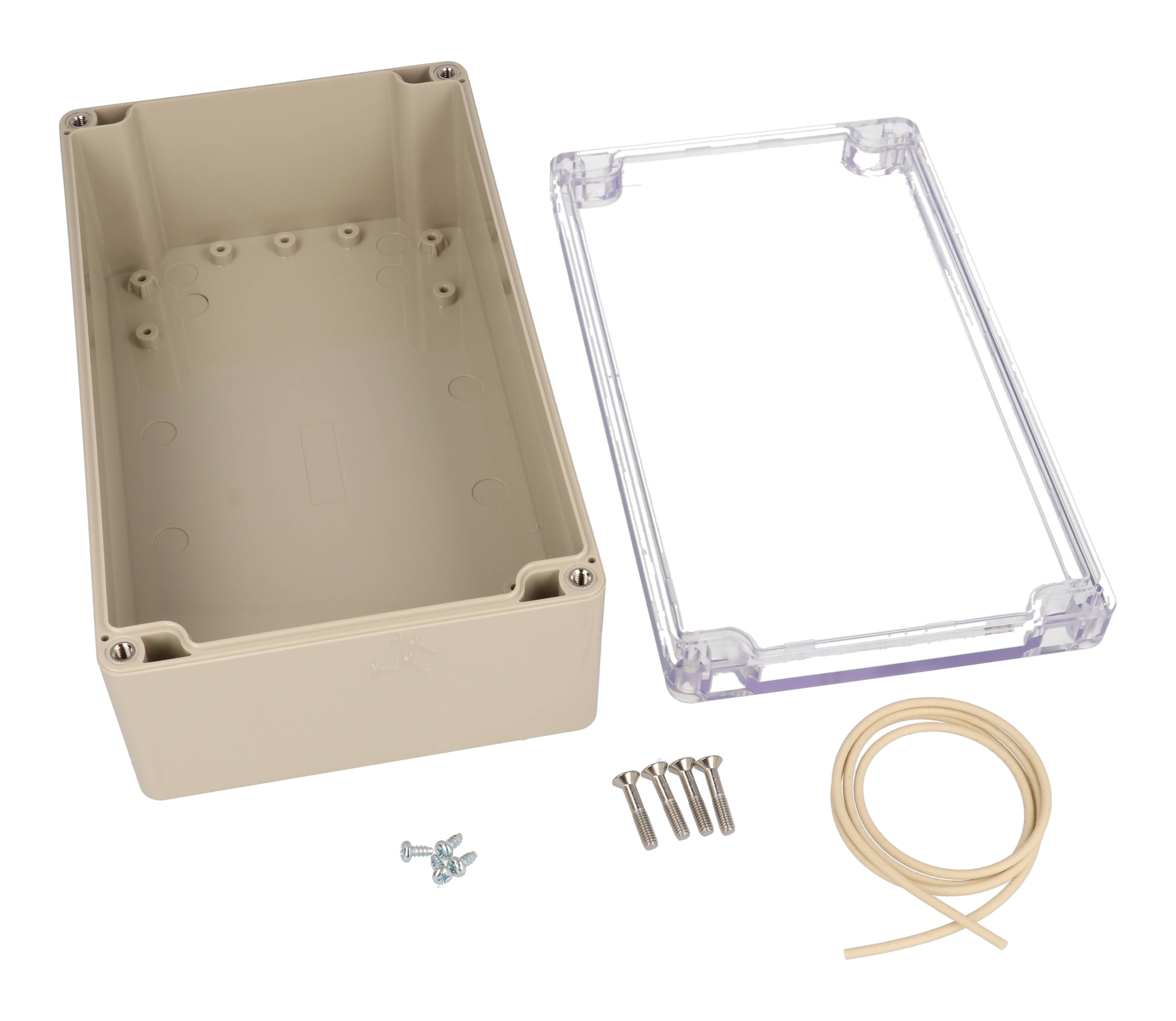 RZ0373C beige ABS water-tight enclosure with clear polycarbonate lid, 200 x 120 x 75 mm