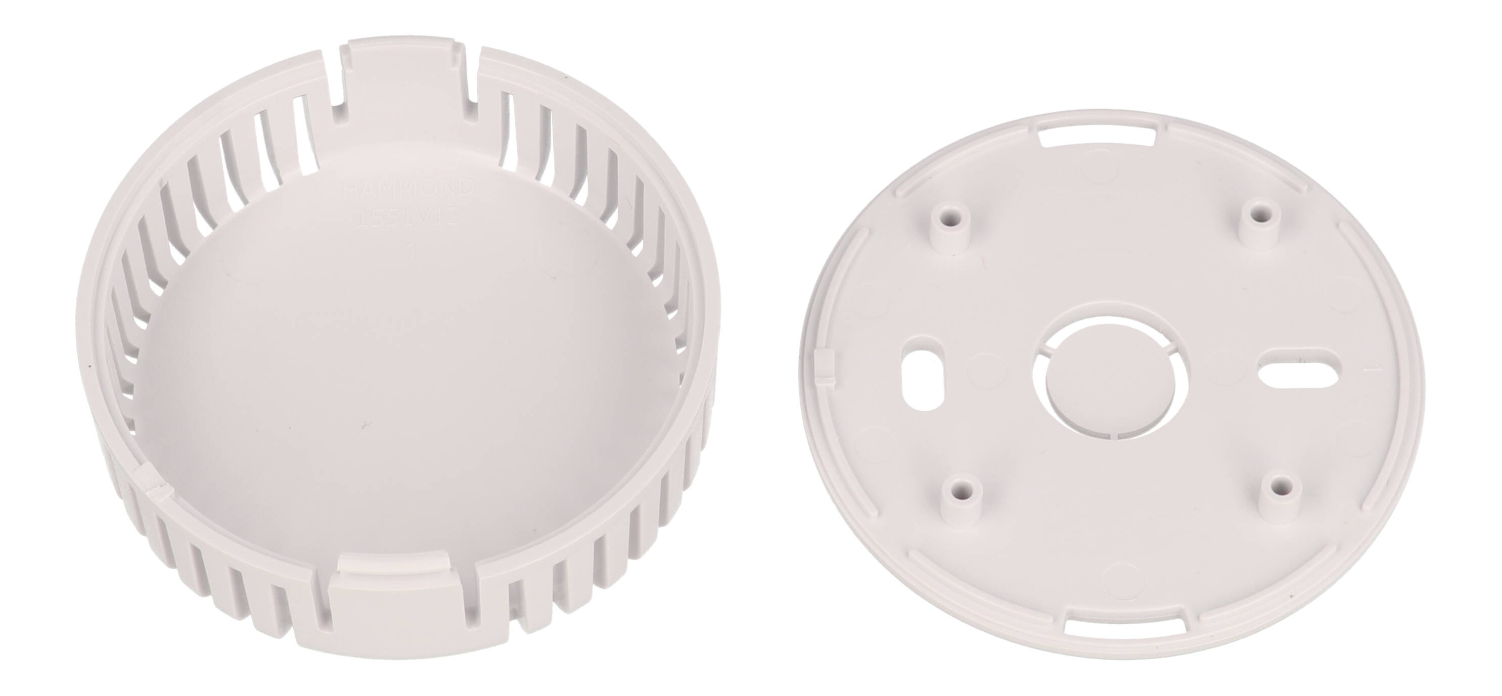 1551V12WH white vented round ABS snap-fit sensor enclosure with wall-mount base
