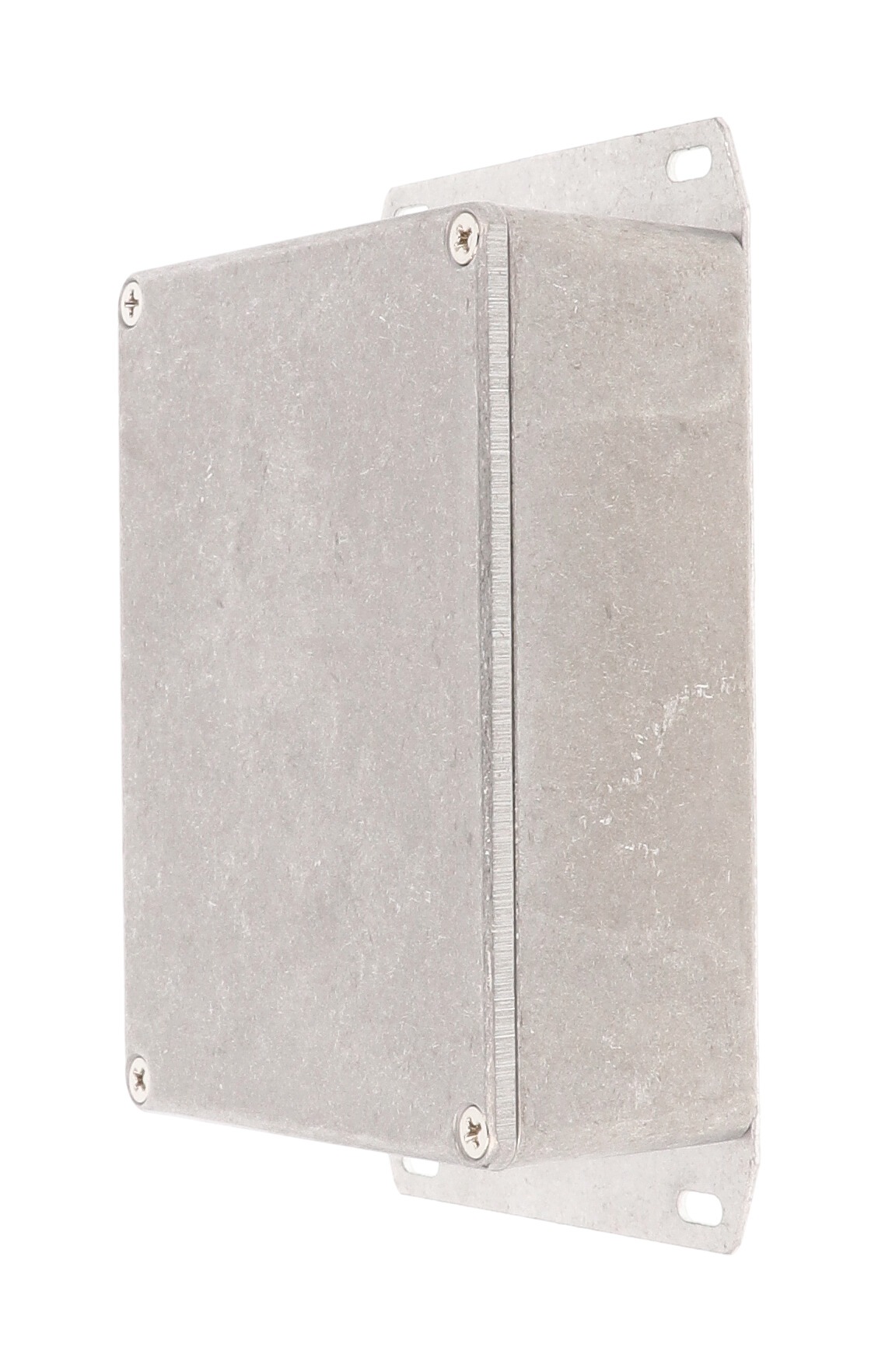 1590BBSF natural finish diecast aluminum enclosure with welded bottom mounting flange