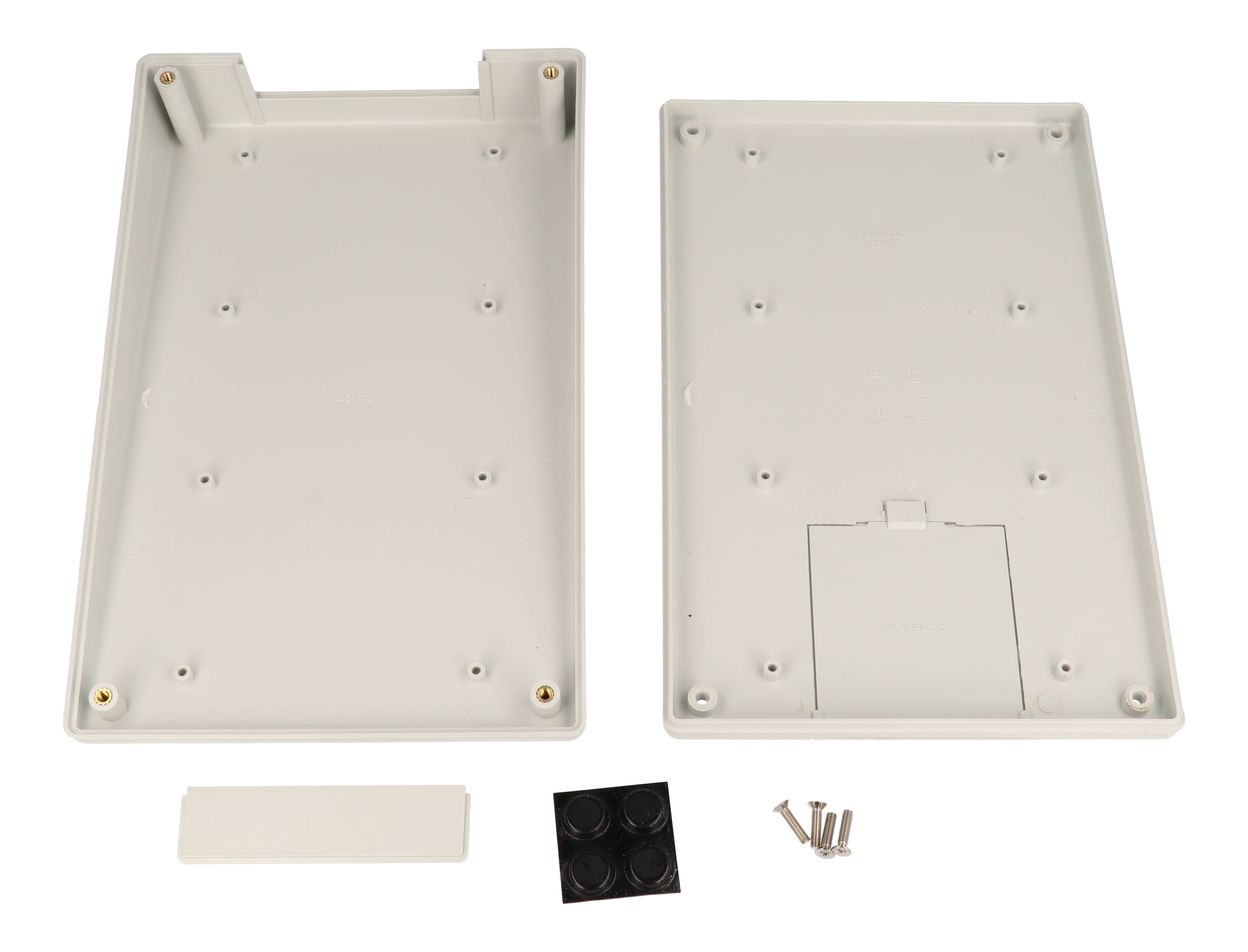 1599KTLGYBAT light gray long-slope ABS sloping console enclosure with battery door, 140 x 220 mm