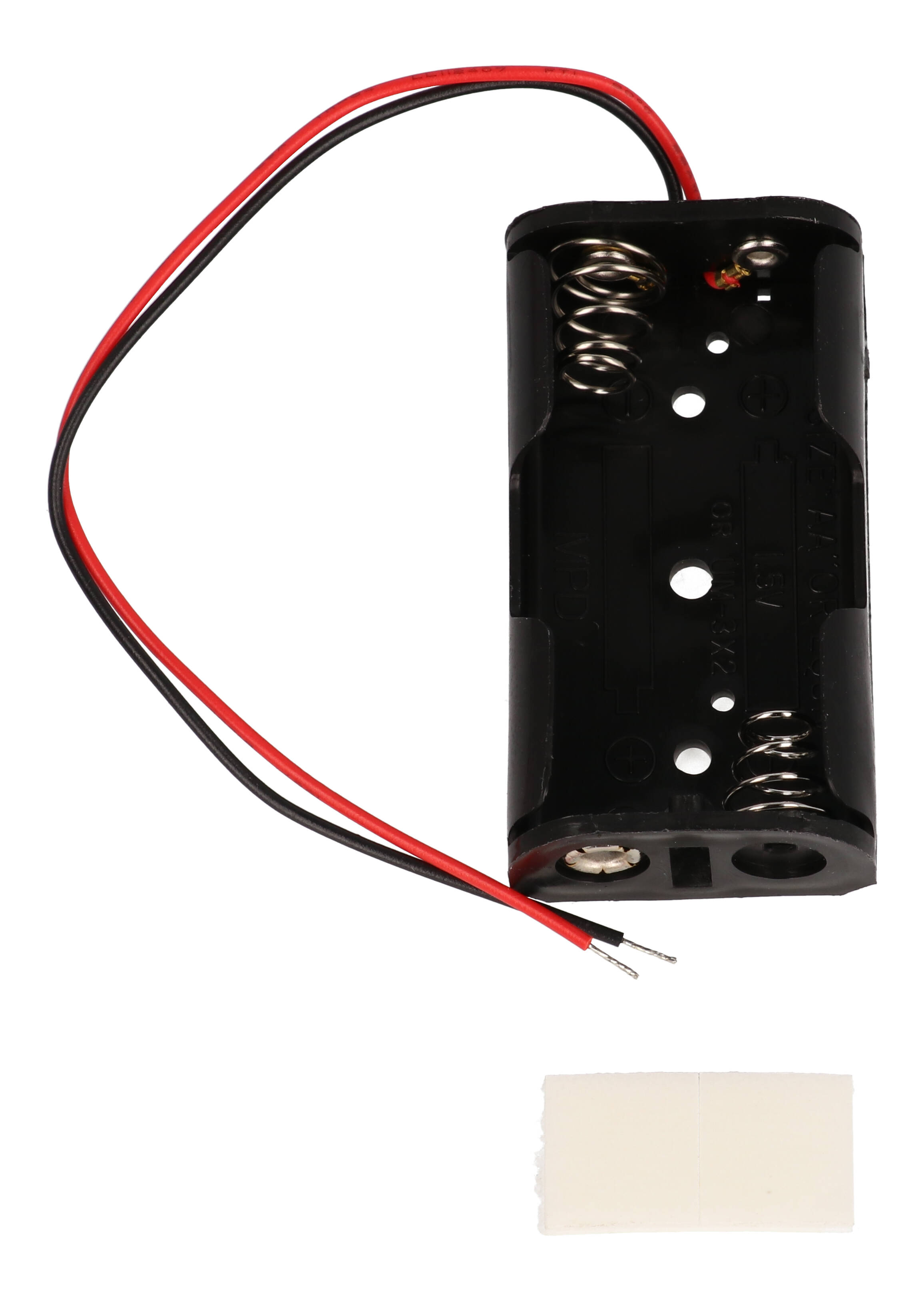 BH2AAW black two-cell AA battery holder with + and - wire leads