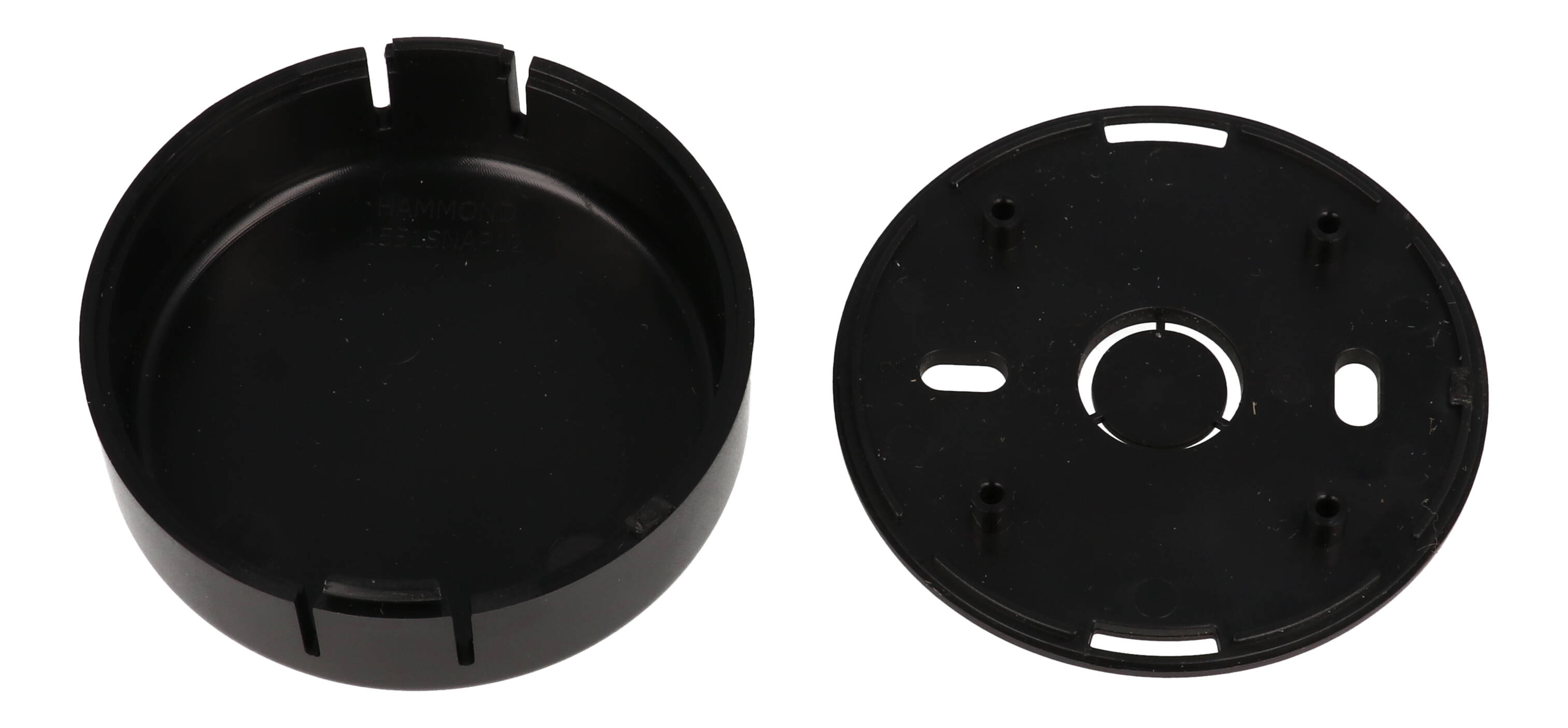 1551SNAP12BK black round ABS snap-fit miniature enclosure, 60 mm diameter x 20 mm