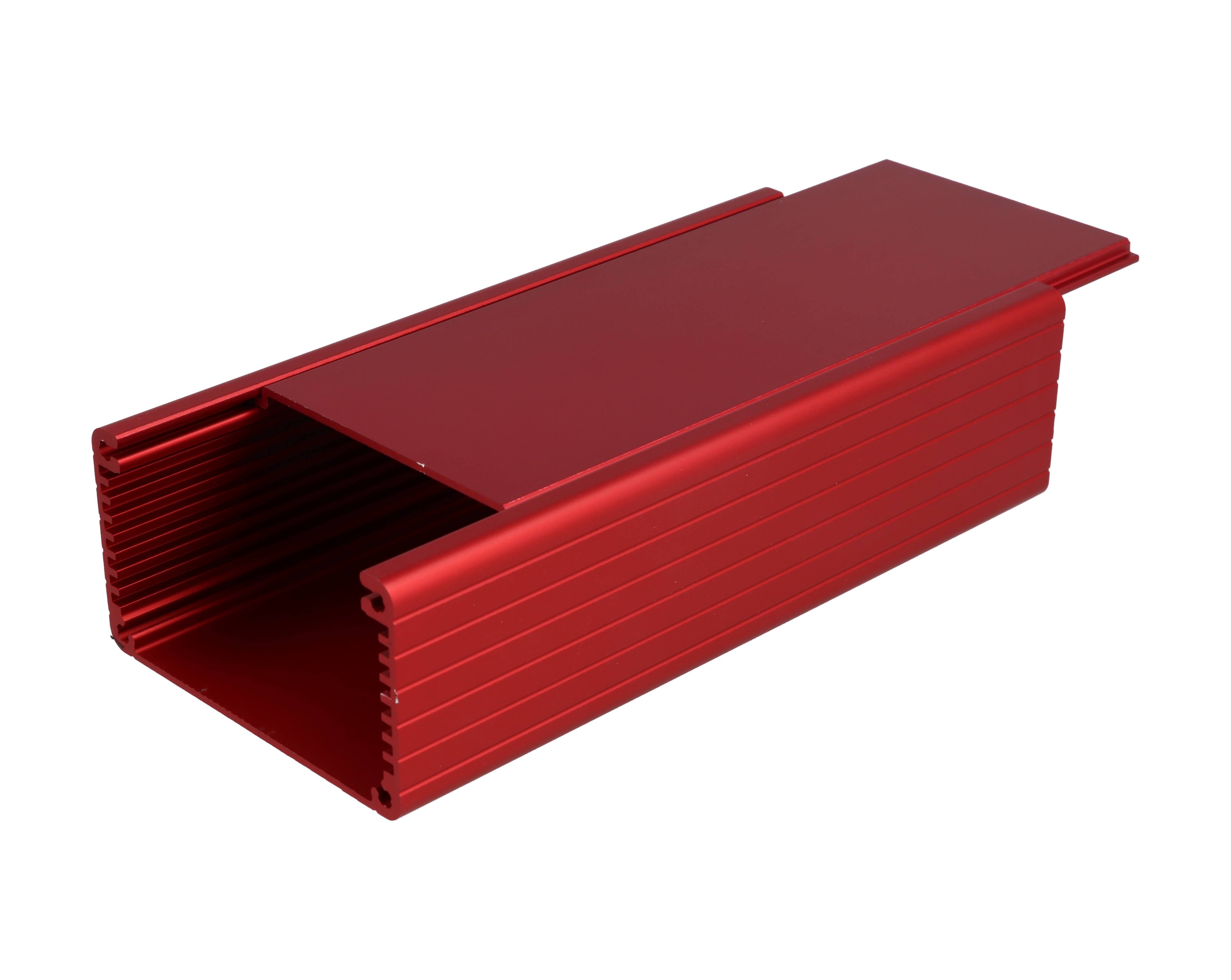 1455K1601RD red anodized 160 x 78 x 43 mm extruded aluminum enclosure with metal end panels