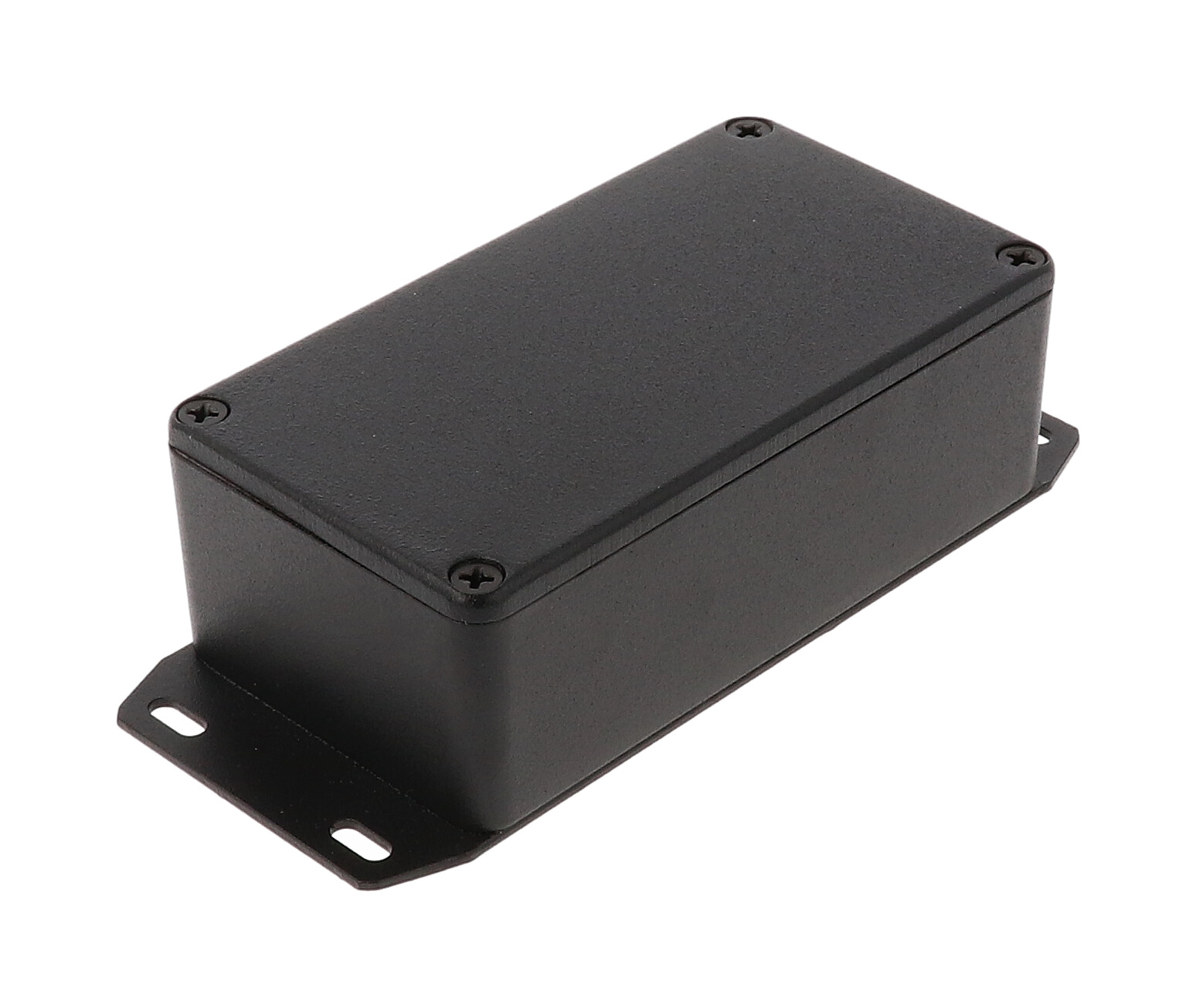 1590B2FBK textured black diecast aluminum enclosure with flanged bottom plate