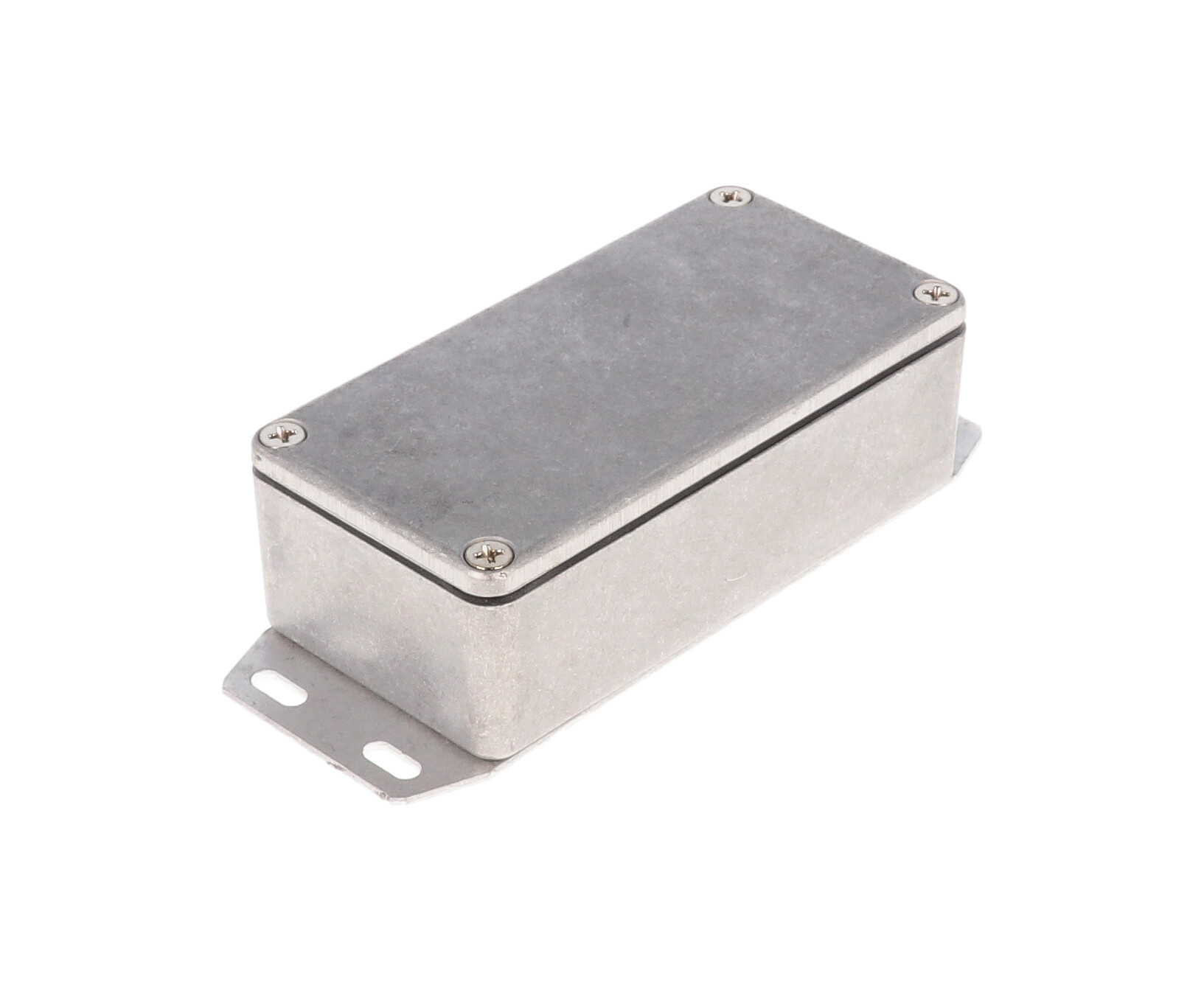 1590WGF natural aluminum IP65 watertight diecast enclosure, 100 x 50 x 25 mm, with flanged bottom plate