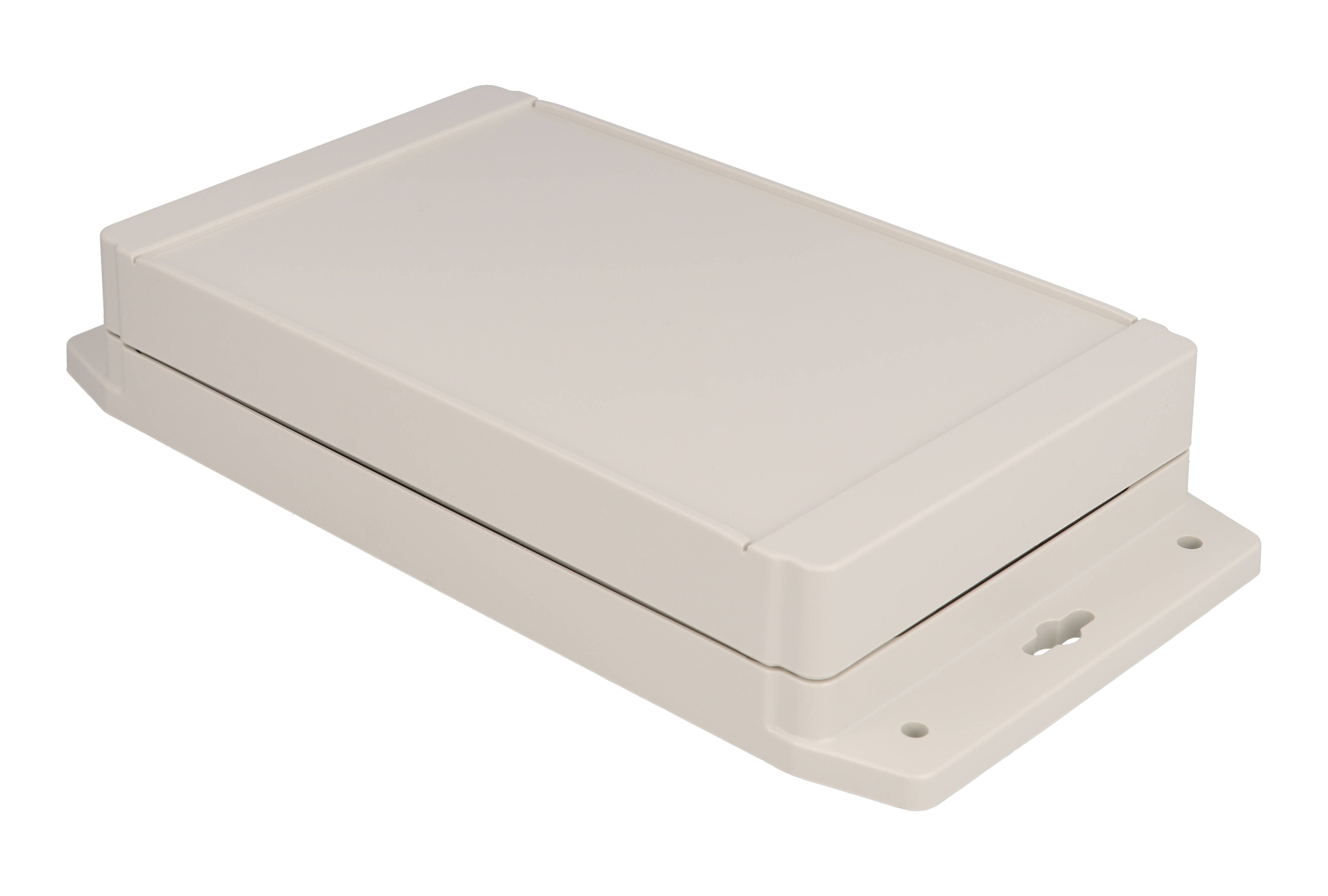 1555UF17GY light gray ABS low-profile flanged enclosure, 200 x 120 x 40 mm