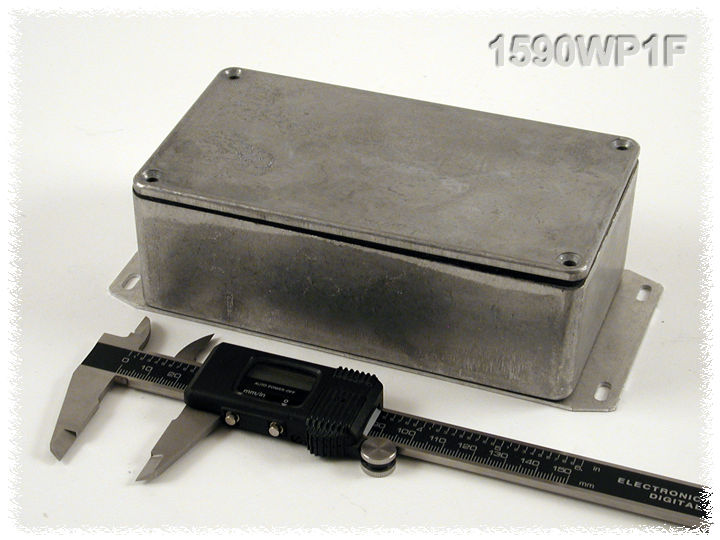 1590WP1F natural aluminum watertight diecast enclosure, 153 mm x 83 mm x 50 mm, with flanged bottom plate