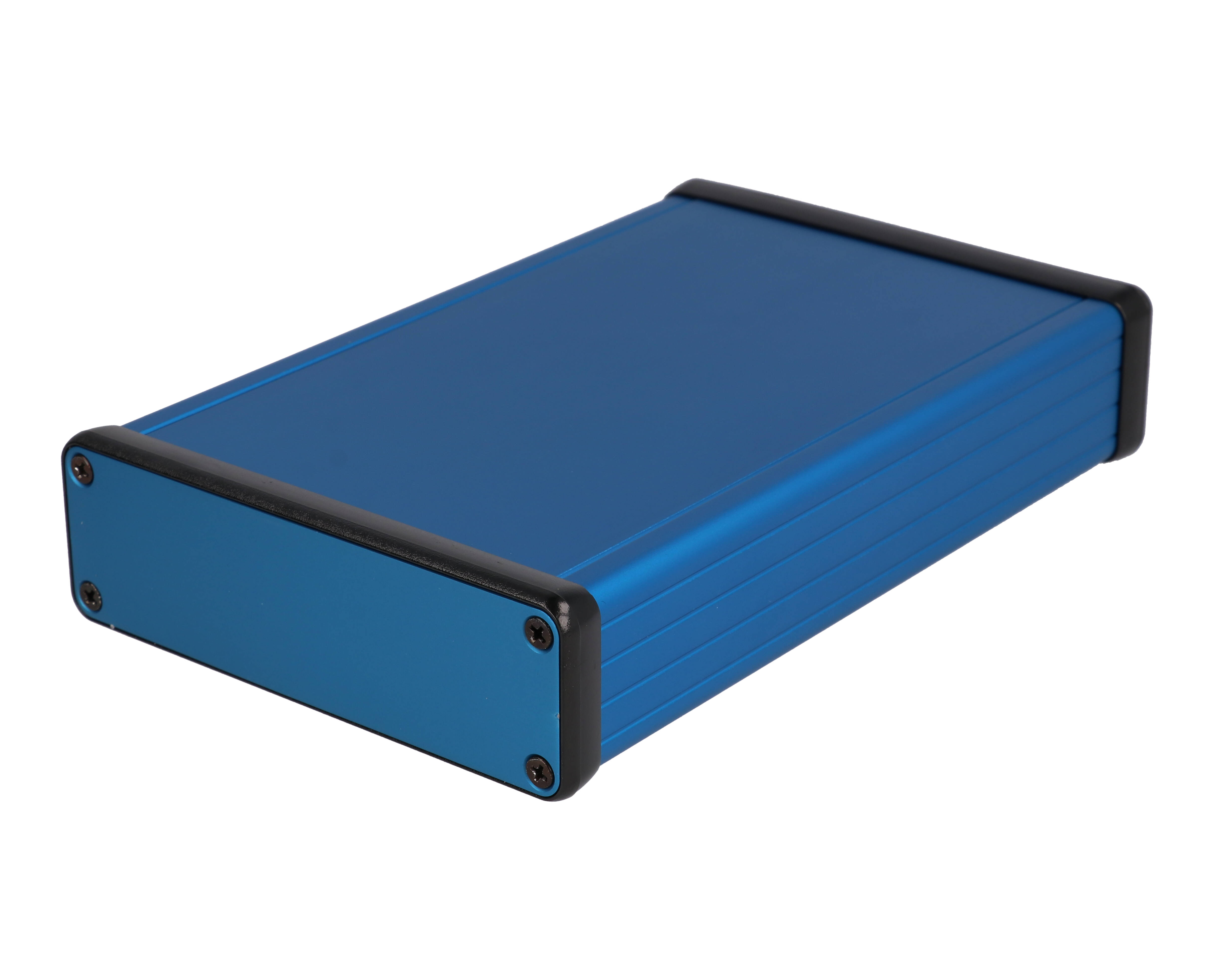 1455L1601BU — blue extruded aluminum enclosure w/ metal end panels