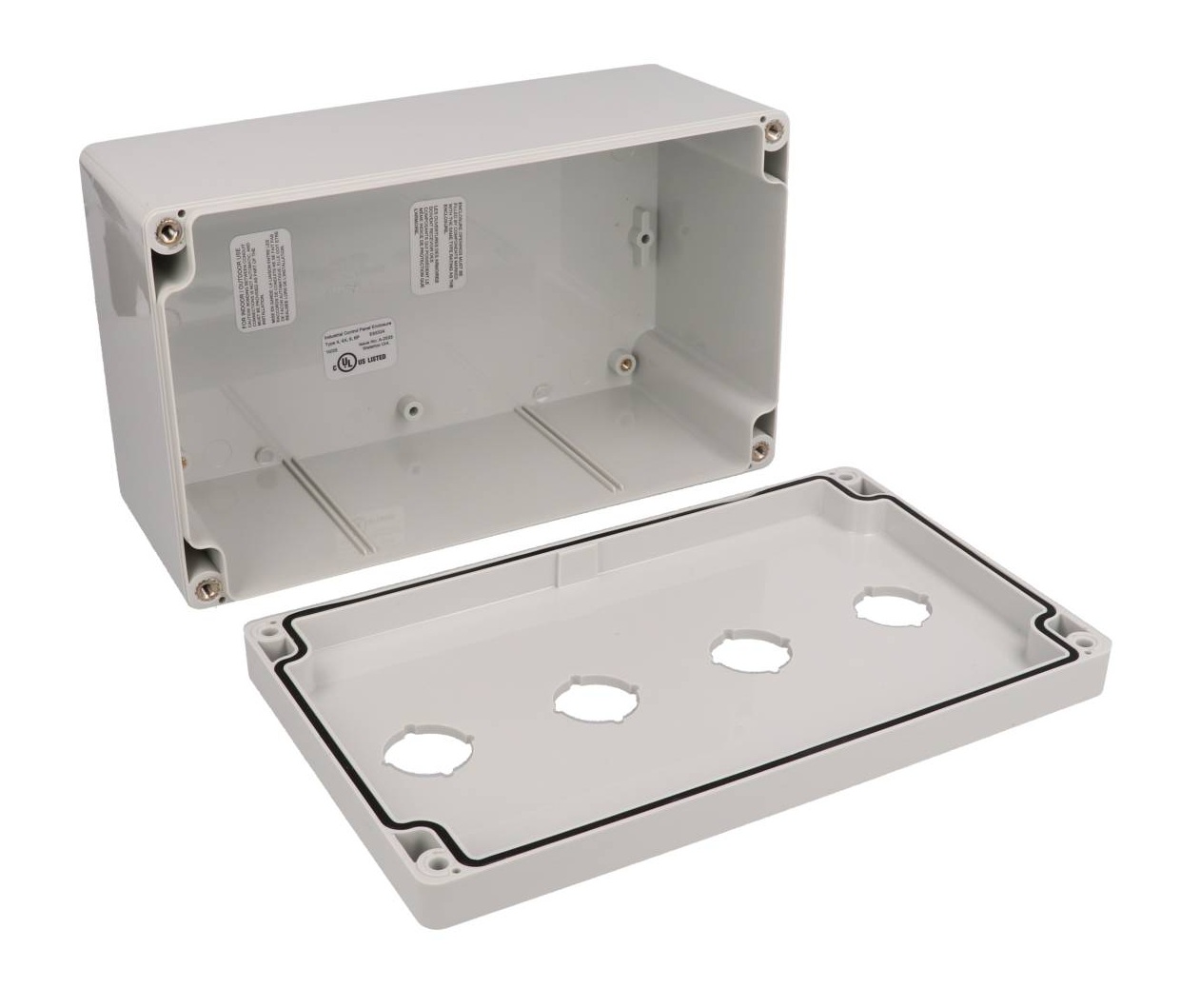 1554MPB4 four-hole light gray polycarbonate 22.5 mm pushbutton enclosure