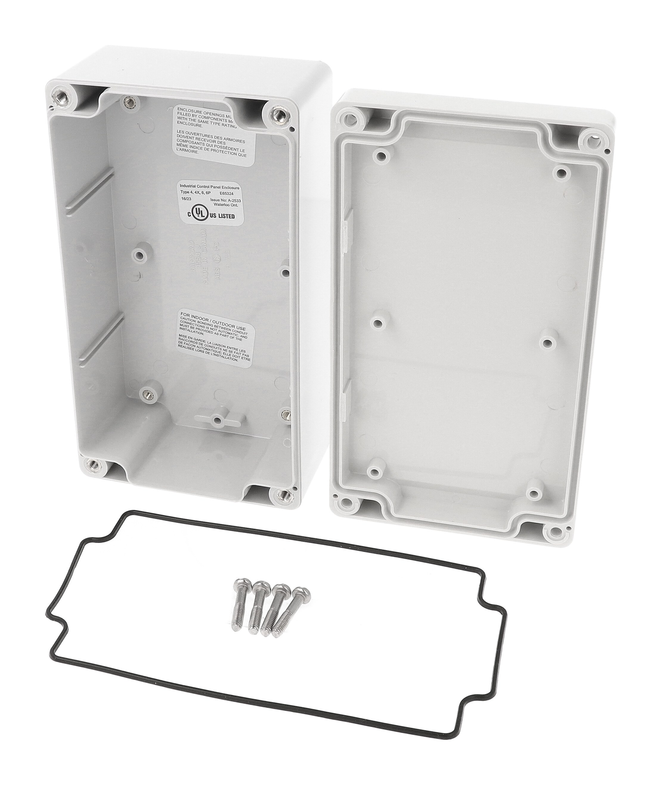 1555J2GY light gray polycarbonate watertight enclosure with styled lid, 160 x 90 x 61 mm