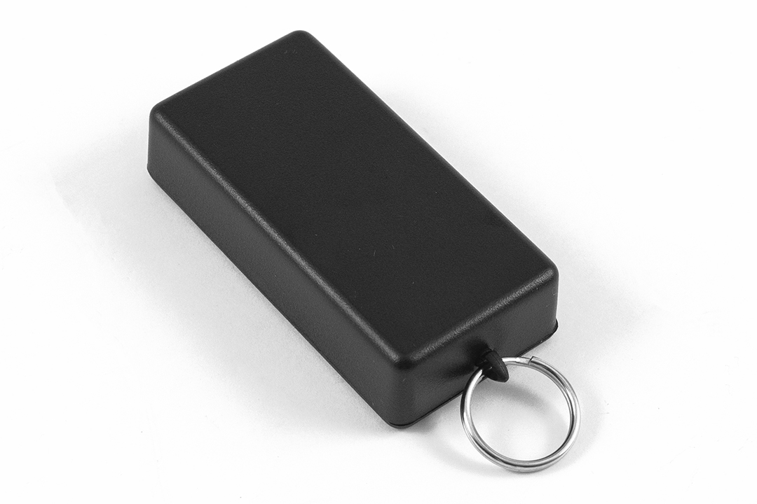 1551KRBK black ABS plastic miniature hand held enclosure with key ring, 80 x 40 x 20 mm