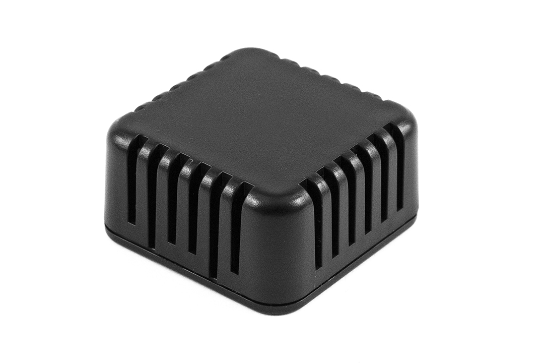 1551V1BK black vented square ABS snap-fit miniature enclosure, 40 x 40 mm x 20 mm