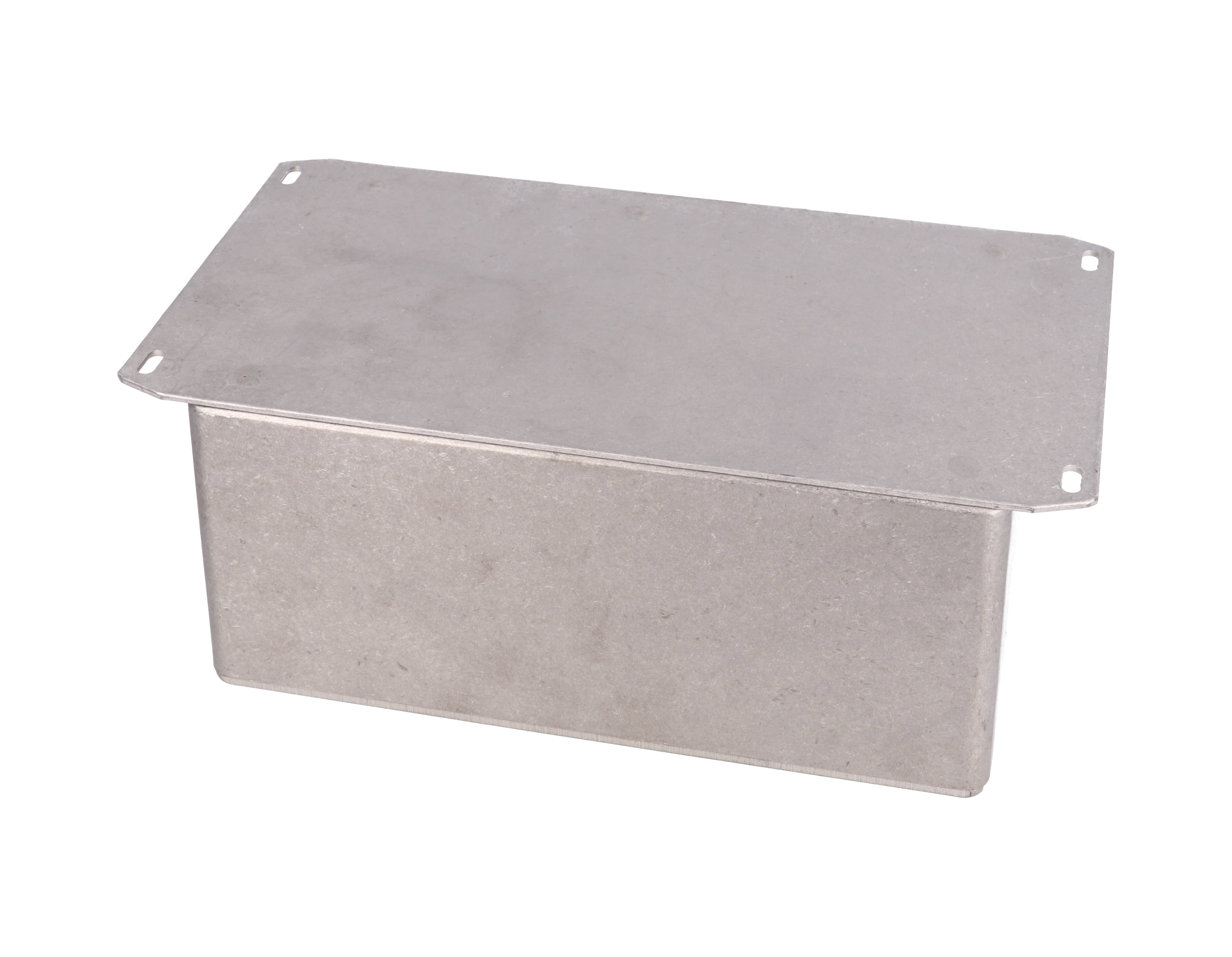 1590EF natural diecast aluminum enclosure with welded flanged bottom plate, 188 x 120 x 82 mm
