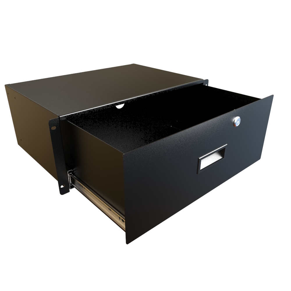 Hammond RDRW1900816BK1 5U locking rack storage drawer in textured black steel with keyed pull handle, 16.25 in deep — view 4