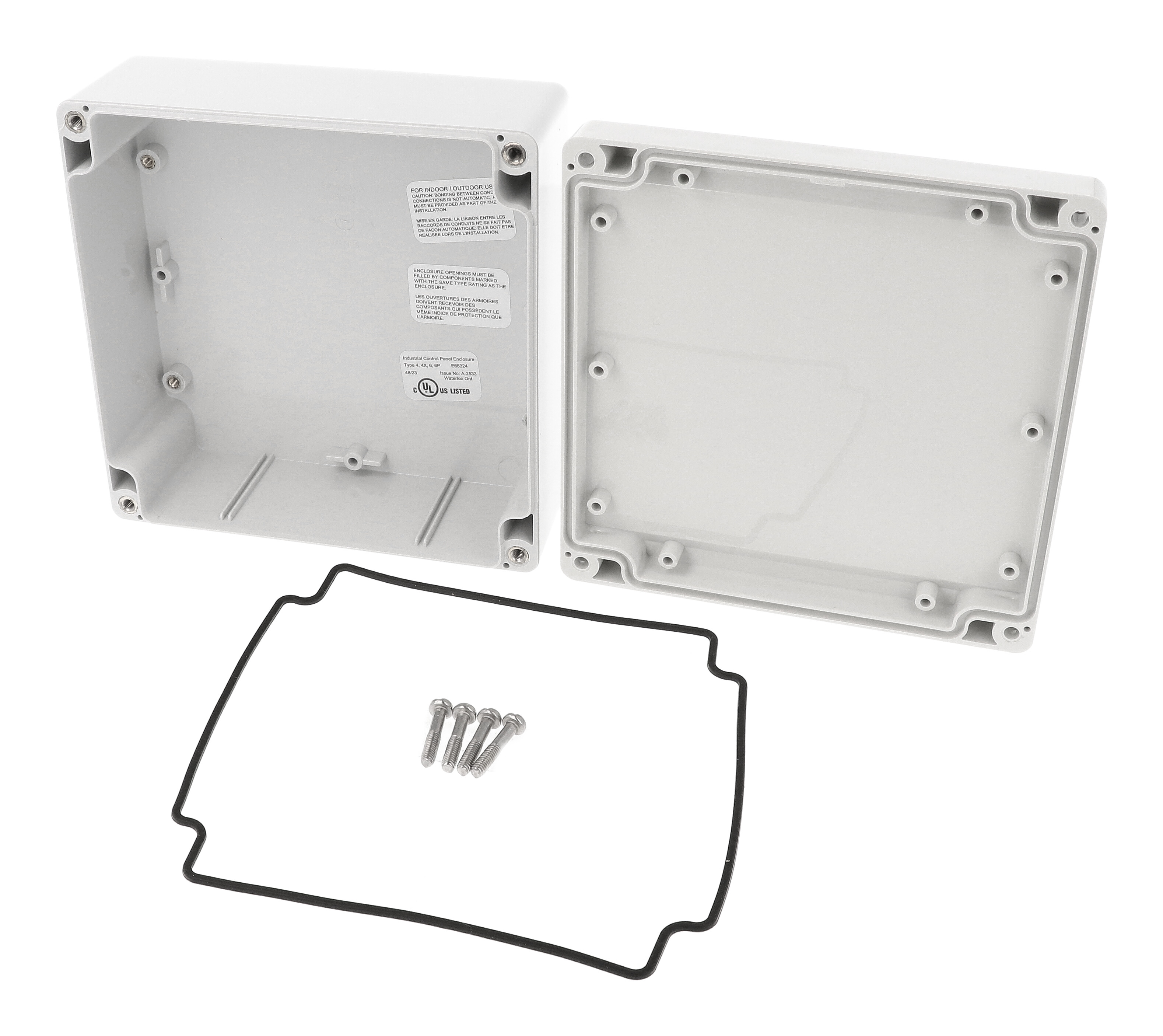 1555Q2GY light gray polycarbonate NEMA 4X enclosure, 140 x 140 x 60 mm
