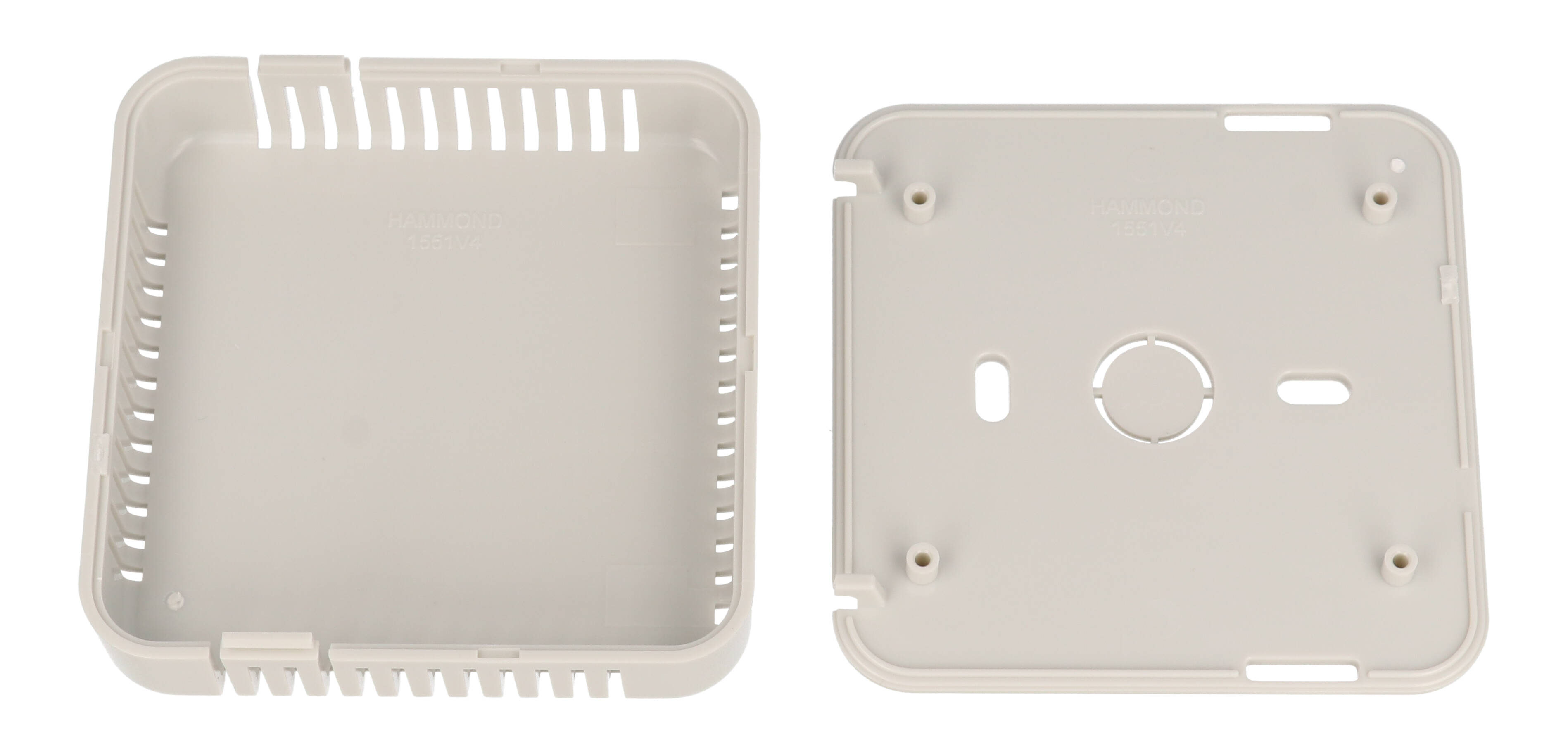 1551V4GY gray vented square ABS snap-fit sensor enclosure with wall-mount base