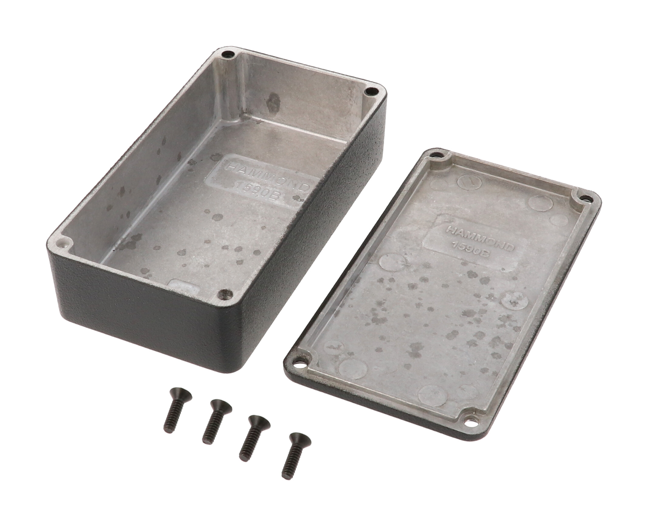 1590BBK black textured diecast aluminum enclosure with lid and cover screws