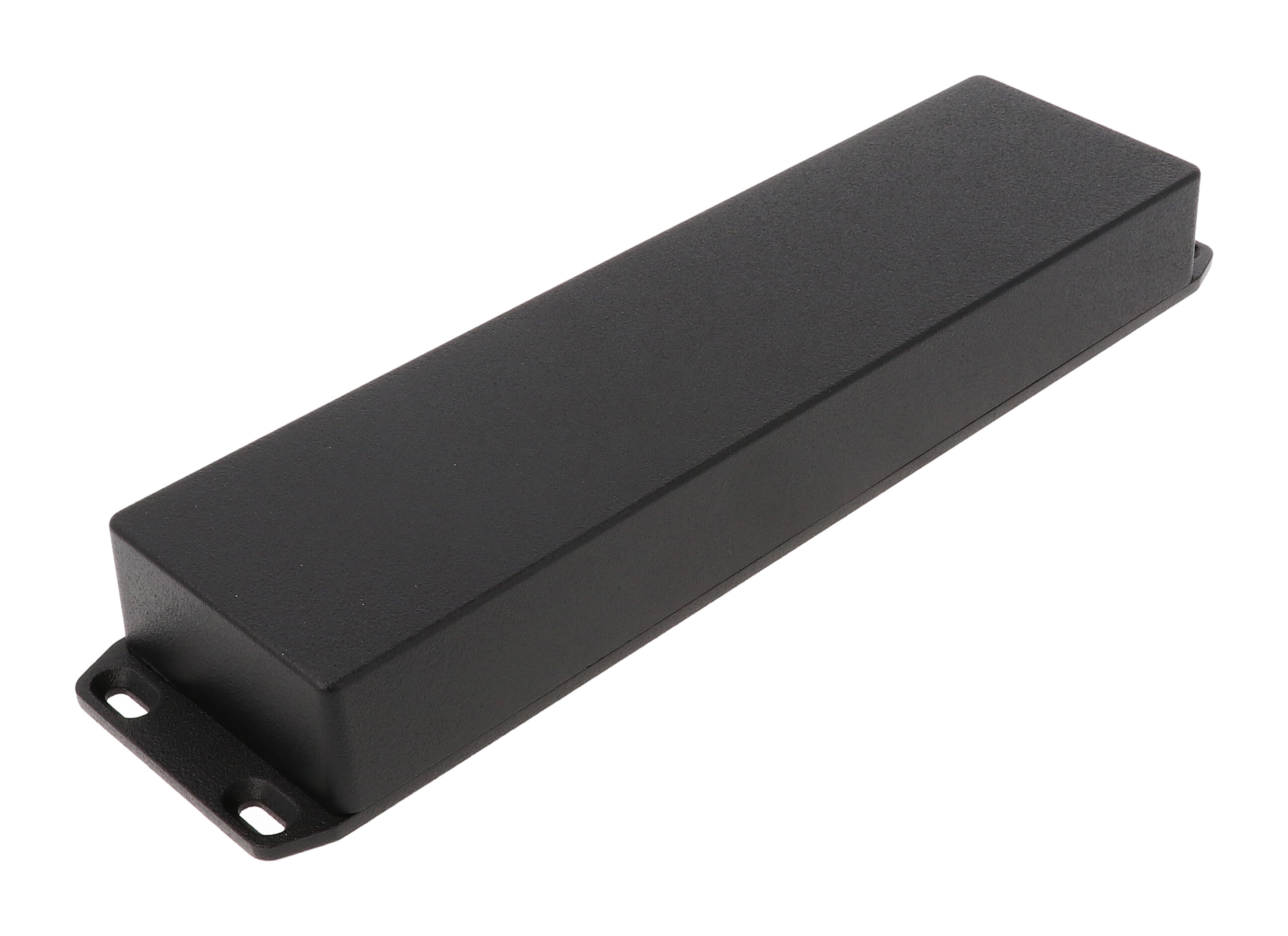 1590BX2FLBK long slim black textured diecast aluminum enclosure with flanged mounting lid