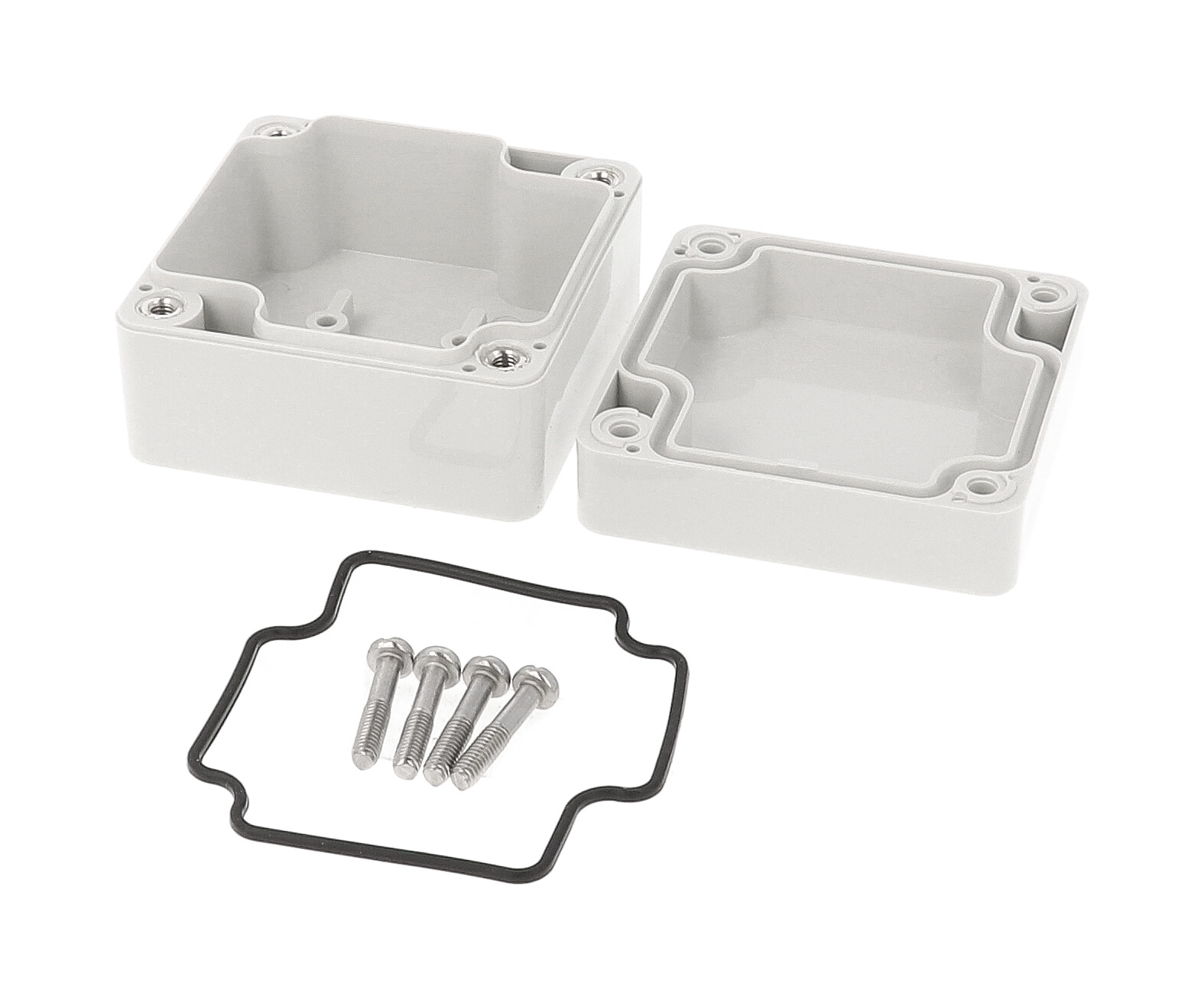 1555BGY light gray ABS watertight enclosure, 65 x 65 x 41 mm, with styled lid
