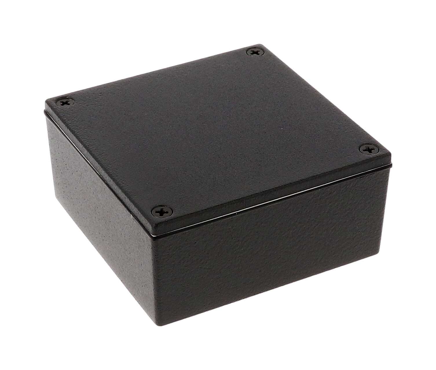 1590WYBK black textured watertight diecast aluminum enclosure without mounting flanges, 92 mm x 92 mm x 42 mm
